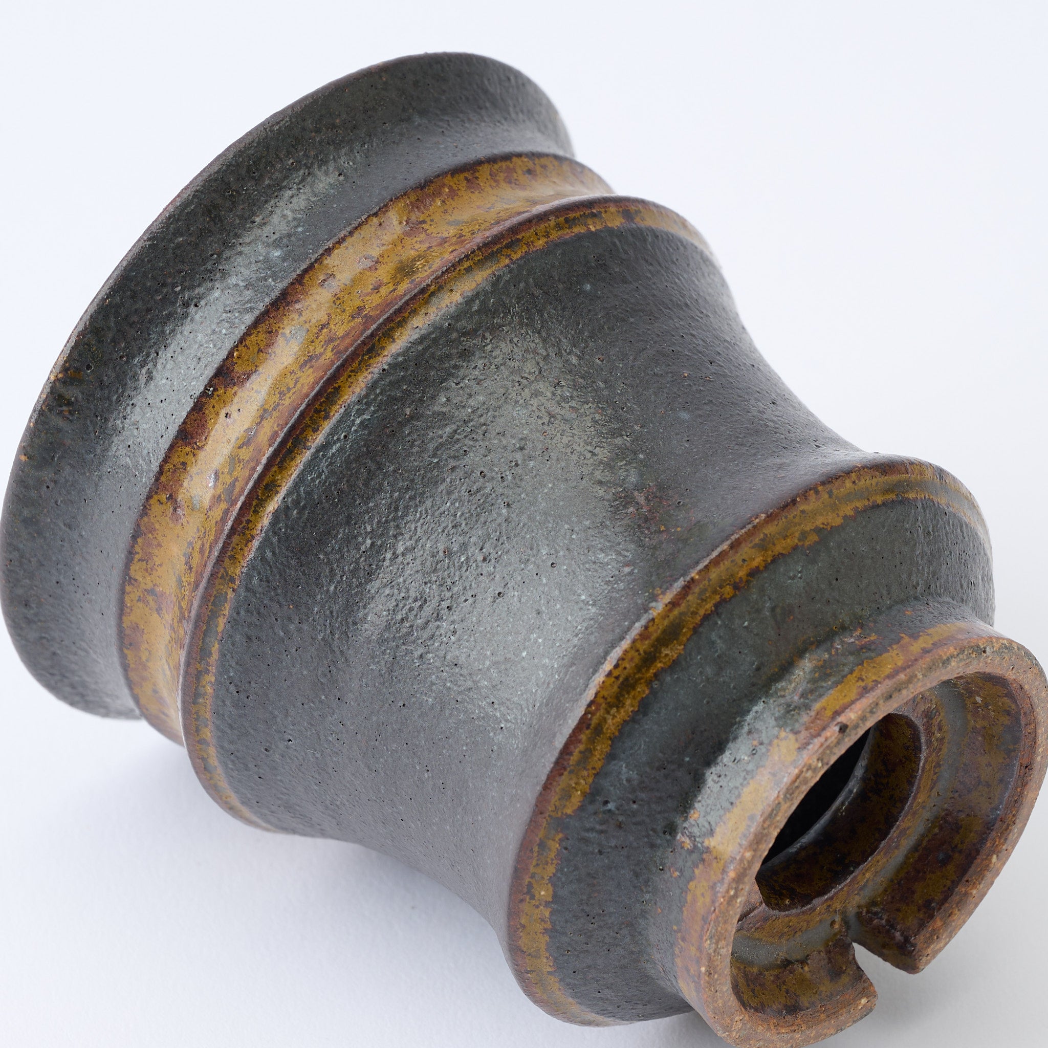 Torch Brown Inlay on Black Plant Pot 3.1 In