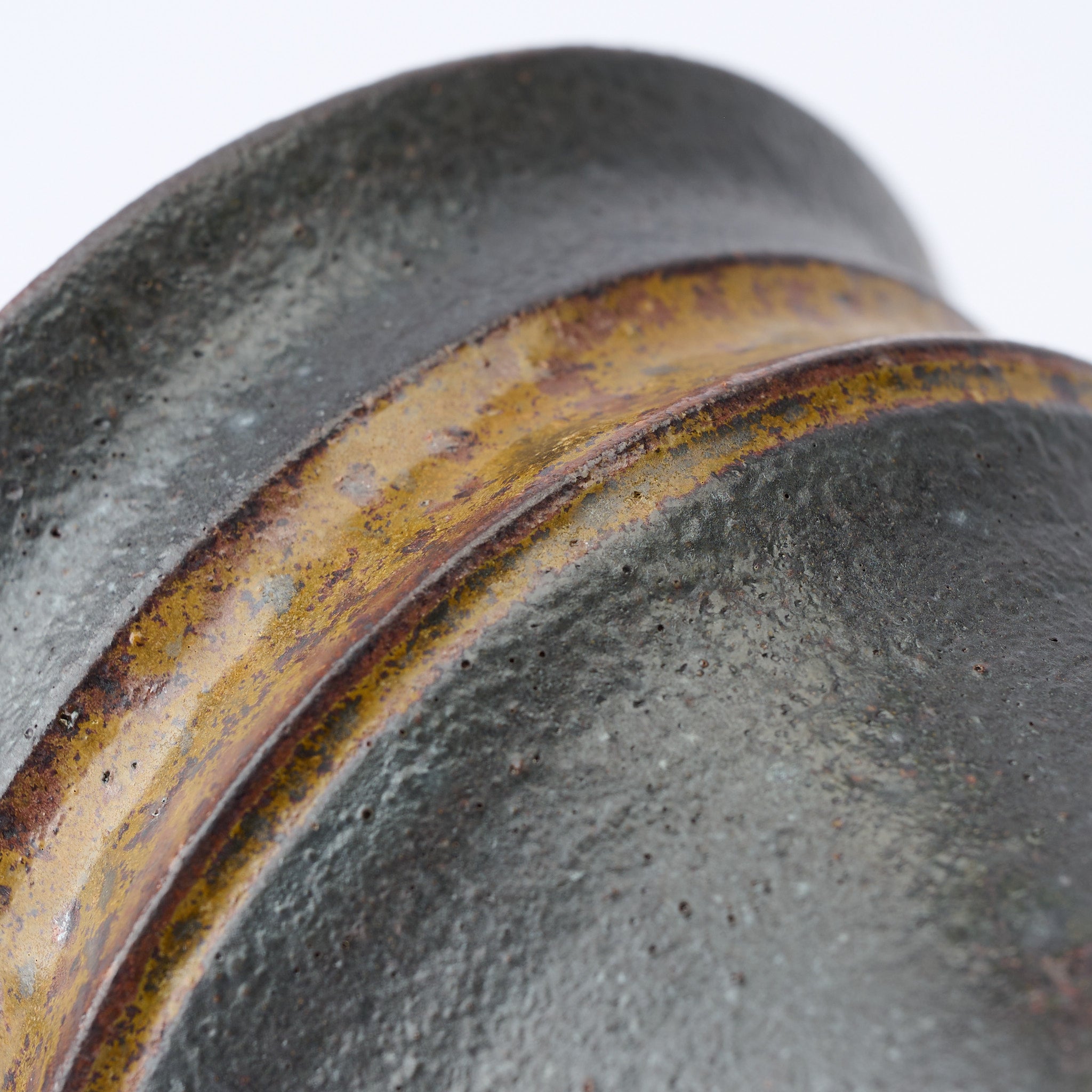 Torch Brown Inlay on Black Plant Pot 3.1 In