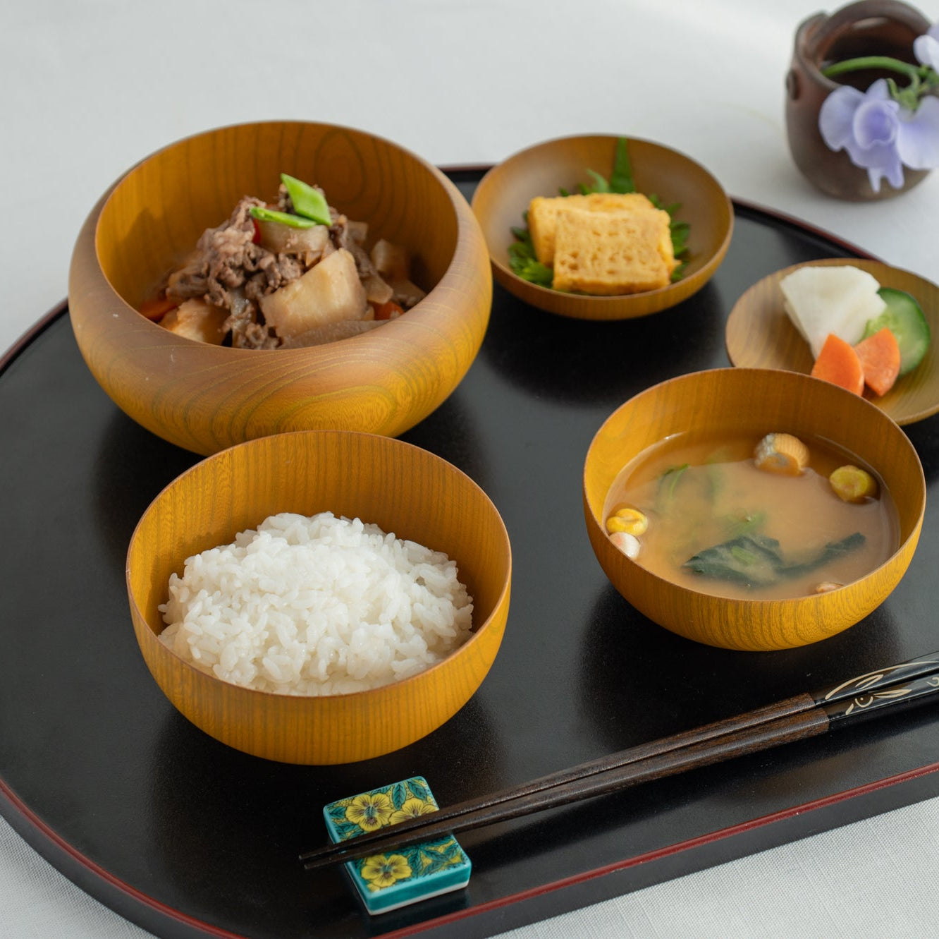 Yellow Matte Wipe-Lacquer Finish Oryoki Bowl Set