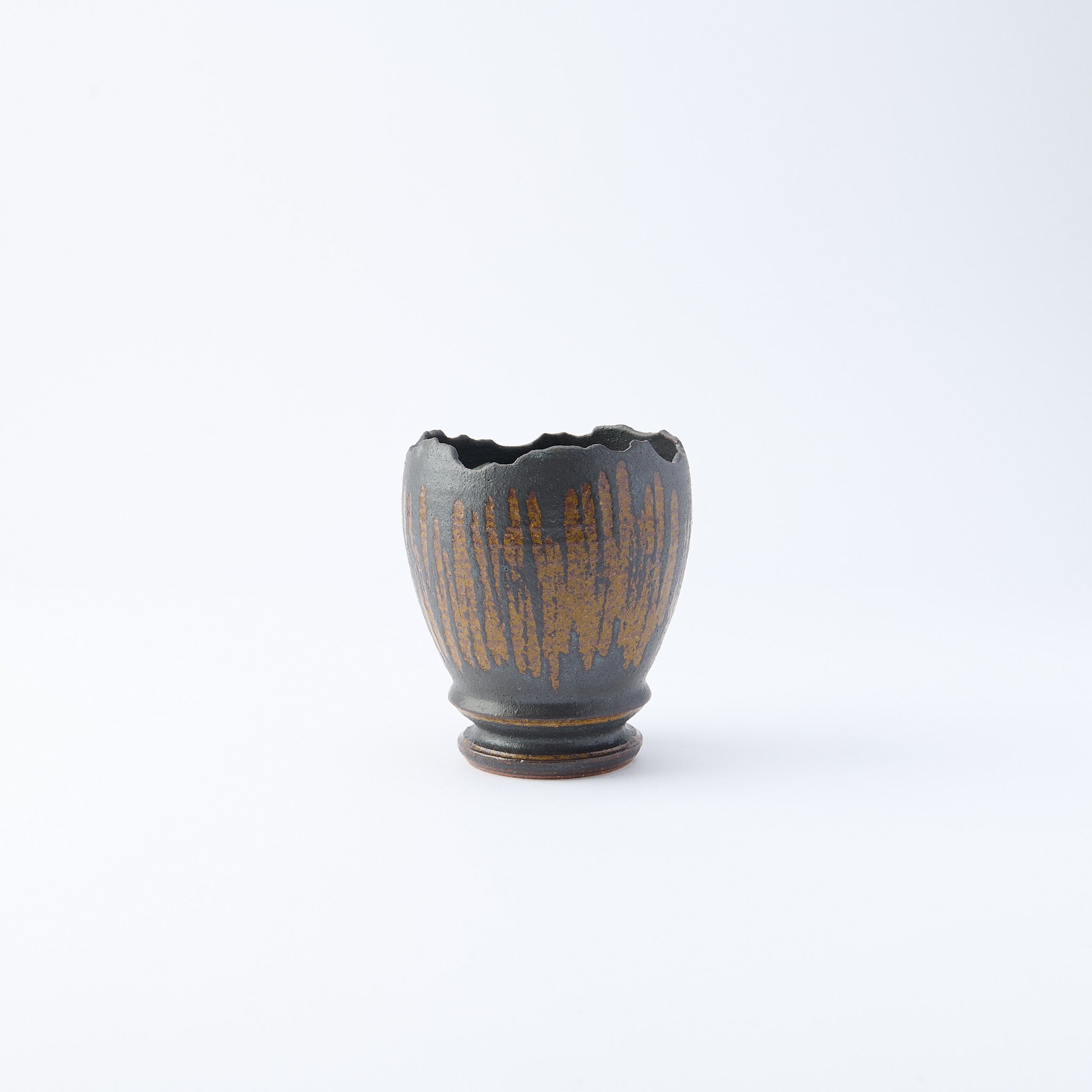 Chalaza Cracked Rim Brown Inlay on Black Plant Pot 3.7 In