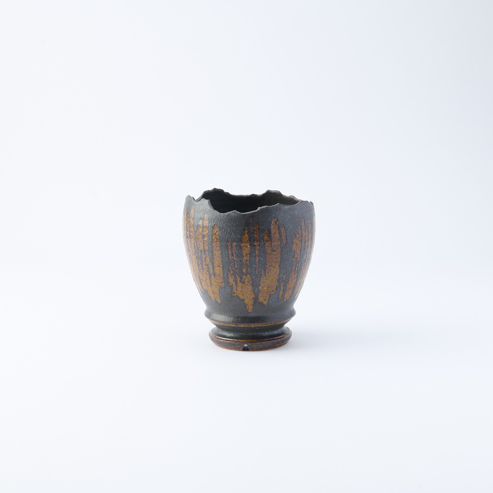 Chalaza Cracked Rim Brown Inlay on Black Plant Pot 3.7 In