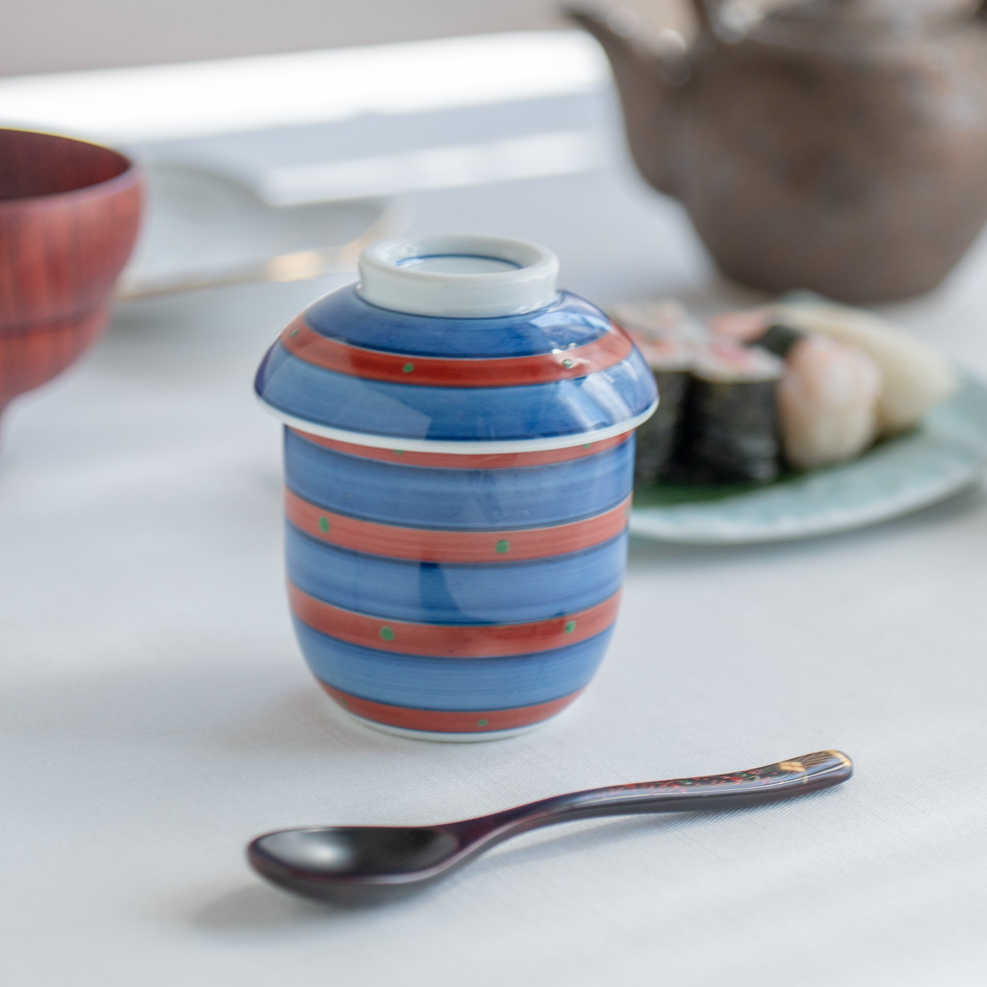 Gosu Blue and Red Line Chawanmushi Bowl