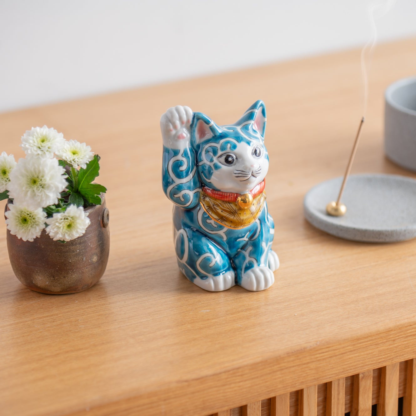 Blue with Arabesque Lucky Cat