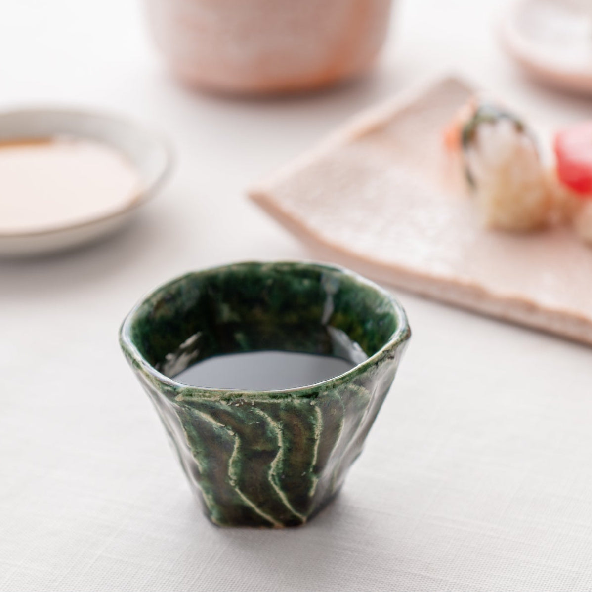 Oribe Wave Hexagonal Guinomi Sake Cup
