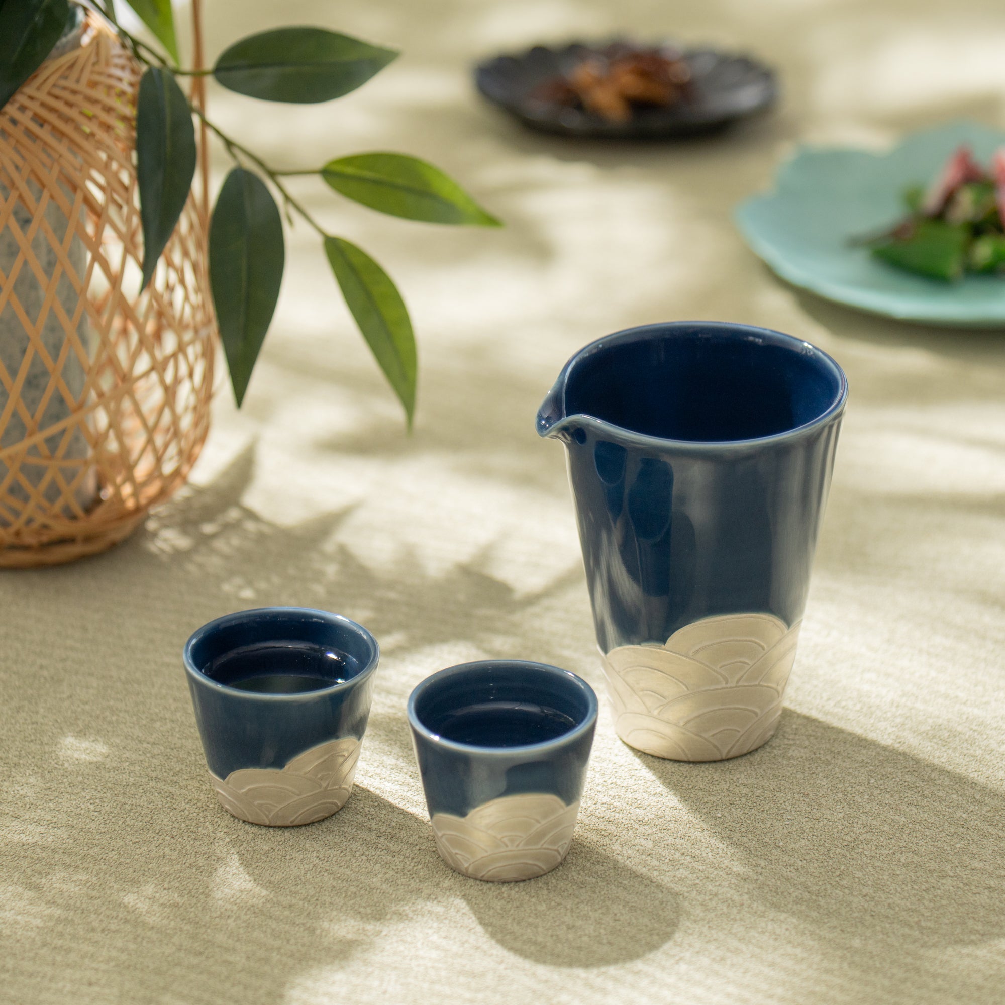 Ginsai Lapis Blue Seigaiha Wave Sake Set