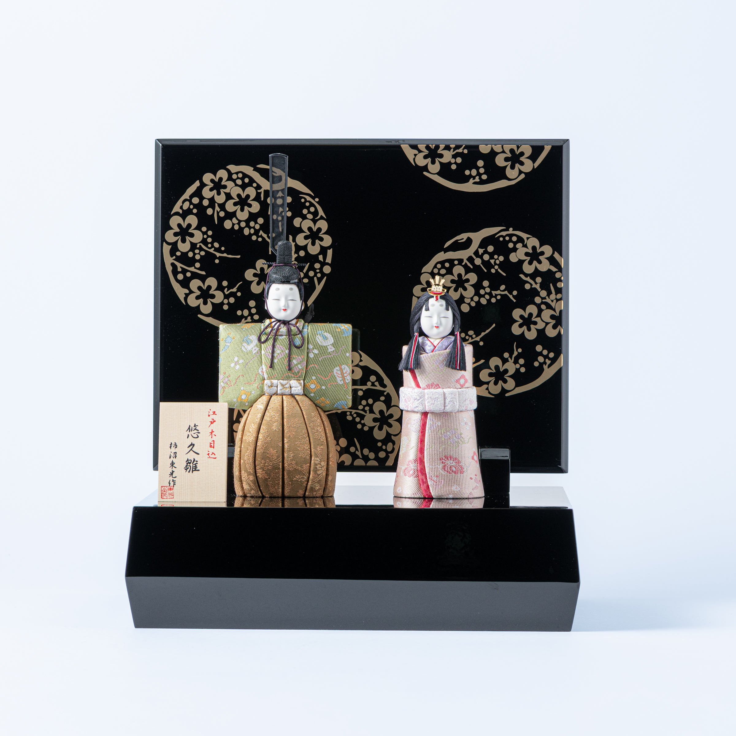 Standing Hina Dolls with Maki-e Plum Blossom Screen