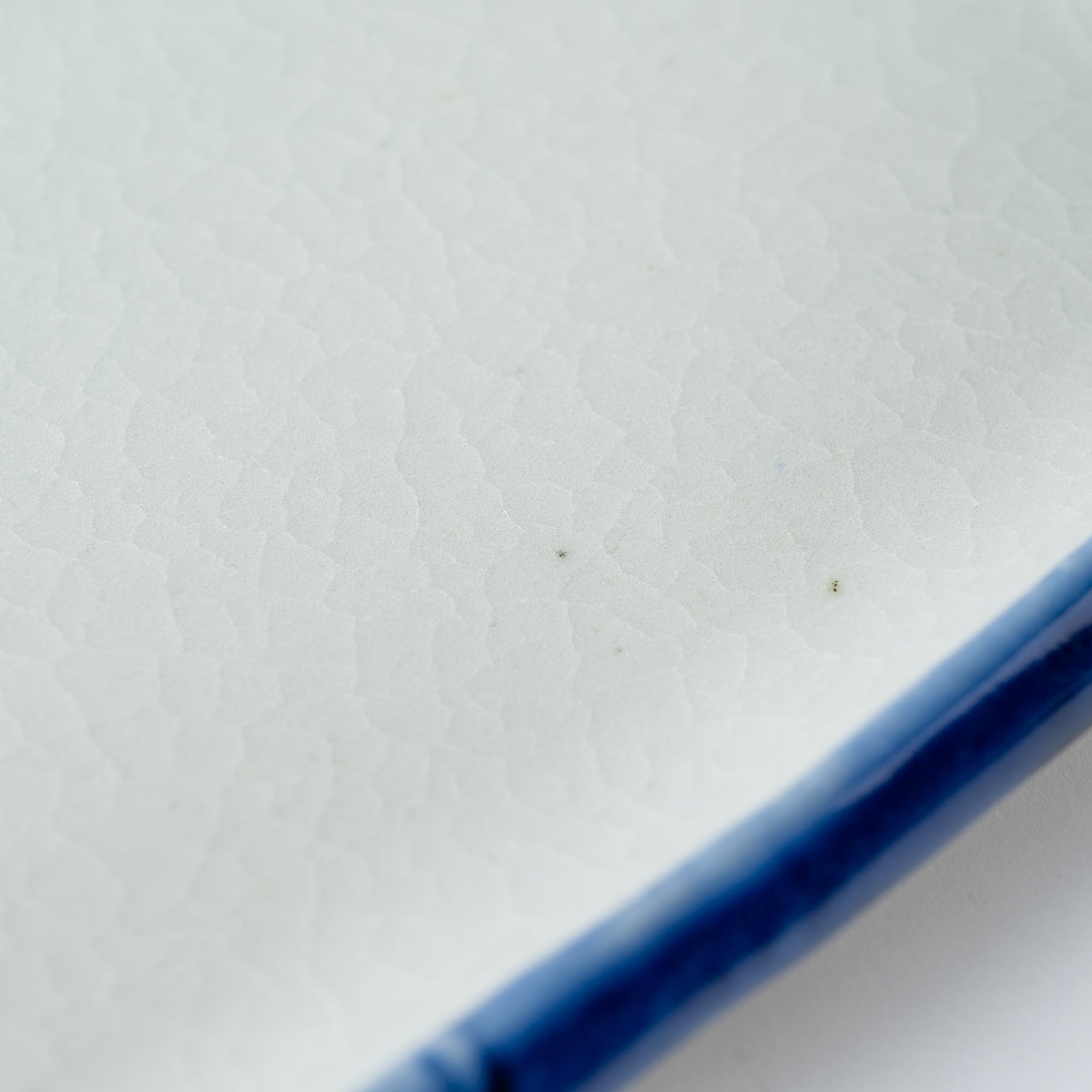 Rechteckiger Speiseteller mit blauem Pinselrand