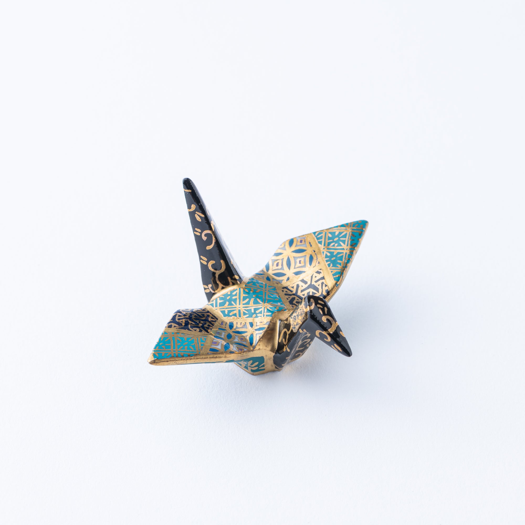 Teal Geometric Patterns Crane Ornament