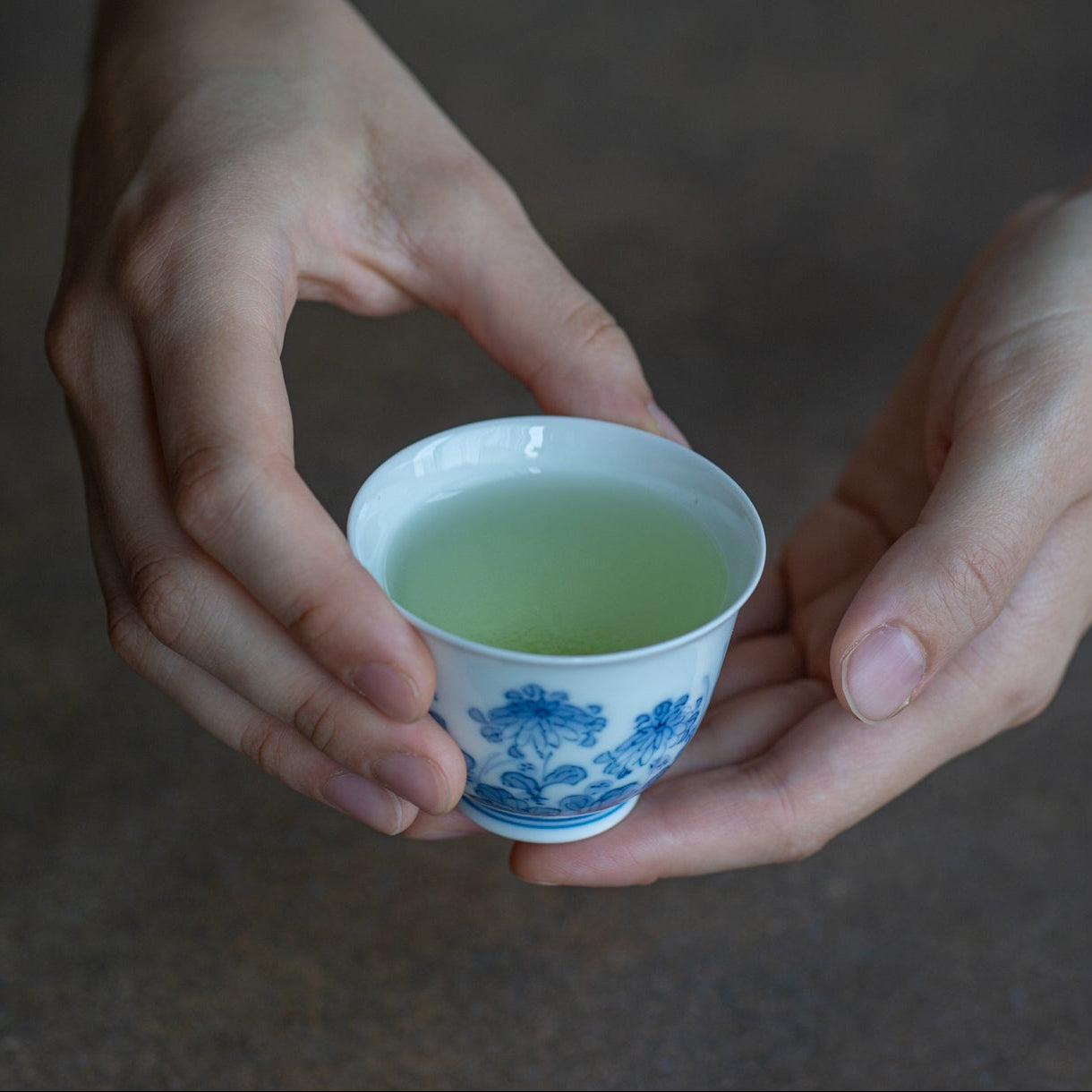 Japanische Teetasse mit Chrysanthemen und Buschklee