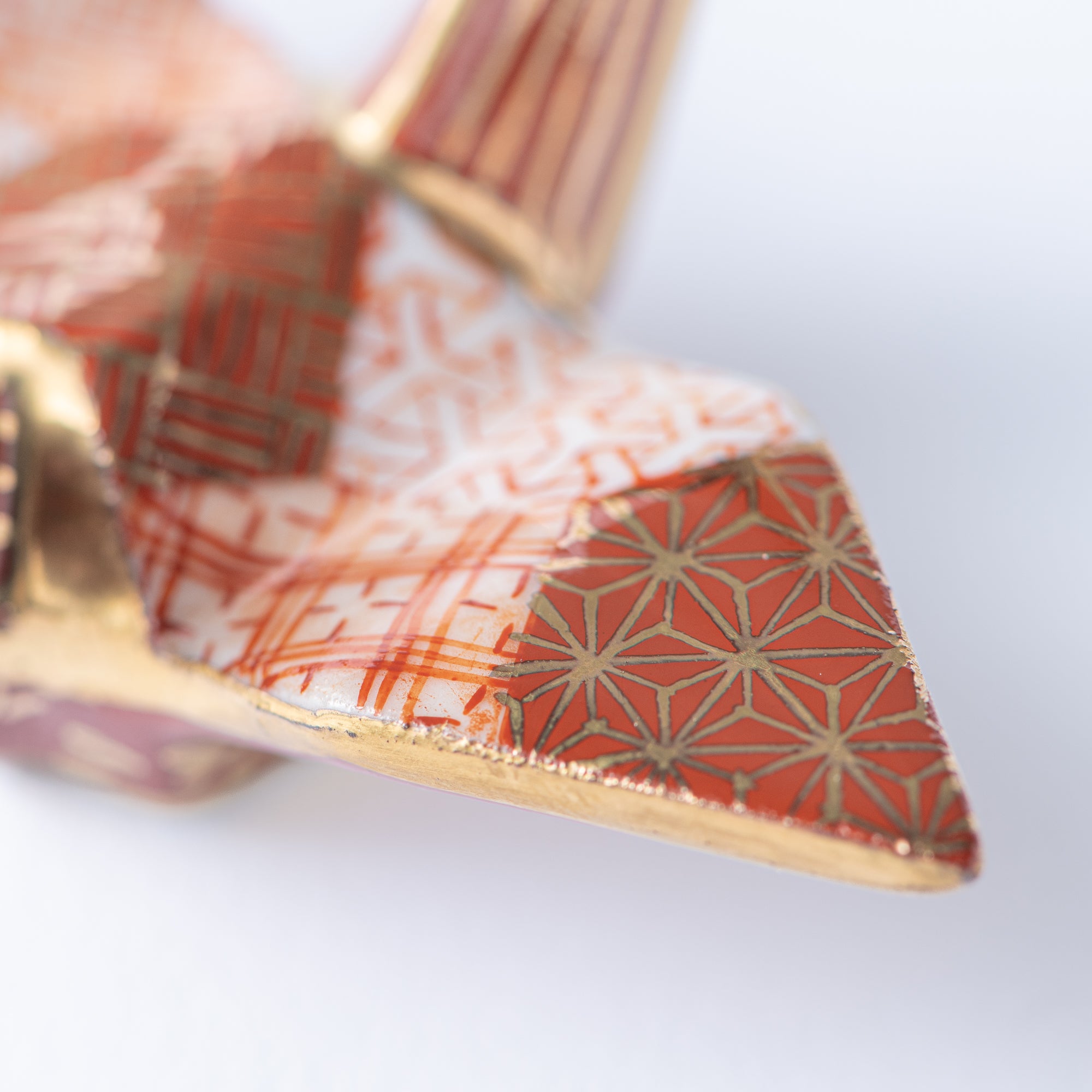 Red Geometric Patterns Crane Ornament