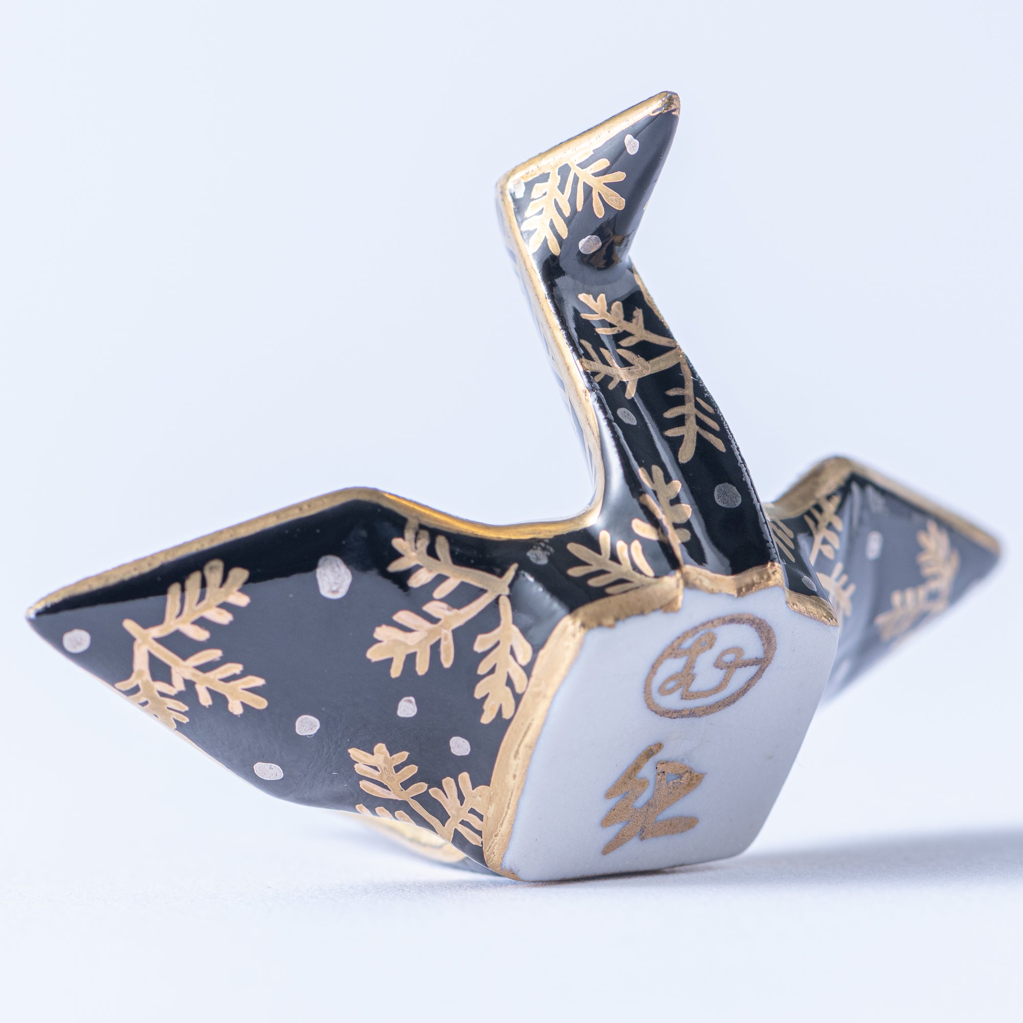 Black Geometric Patterns Crane Ornament