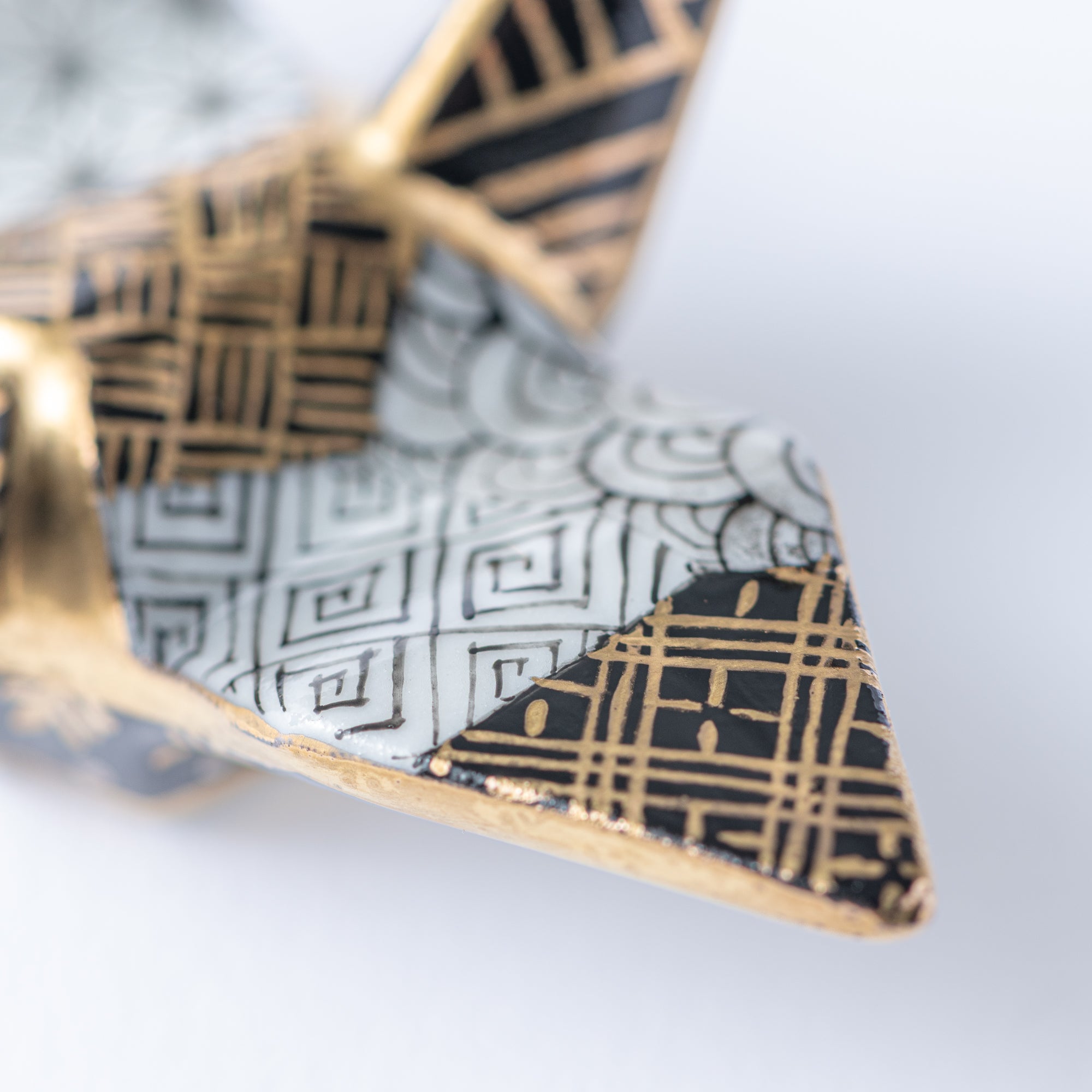 Black Geometric Patterns Crane Ornament