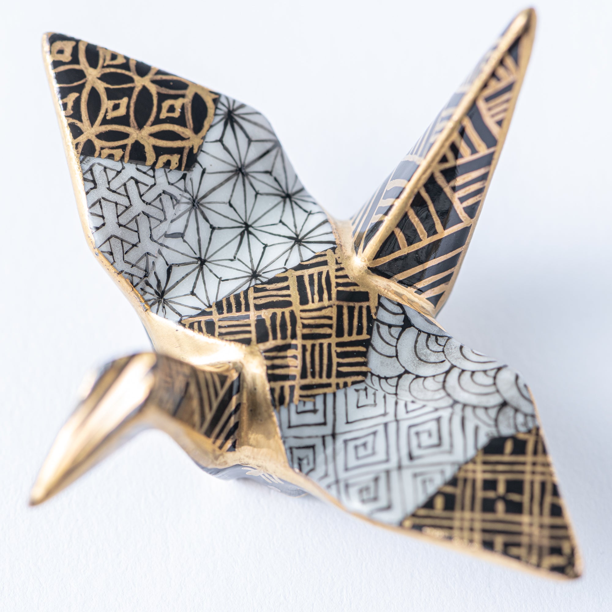 Black Geometric Patterns Crane Ornament
