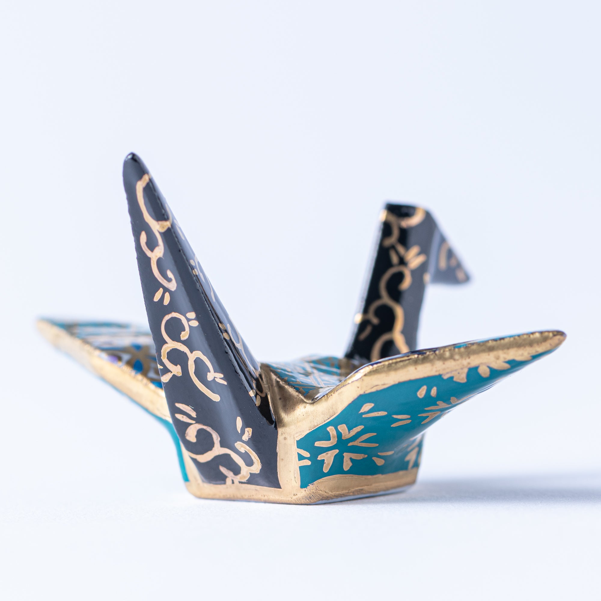Teal Geometric Patterns Crane Ornament