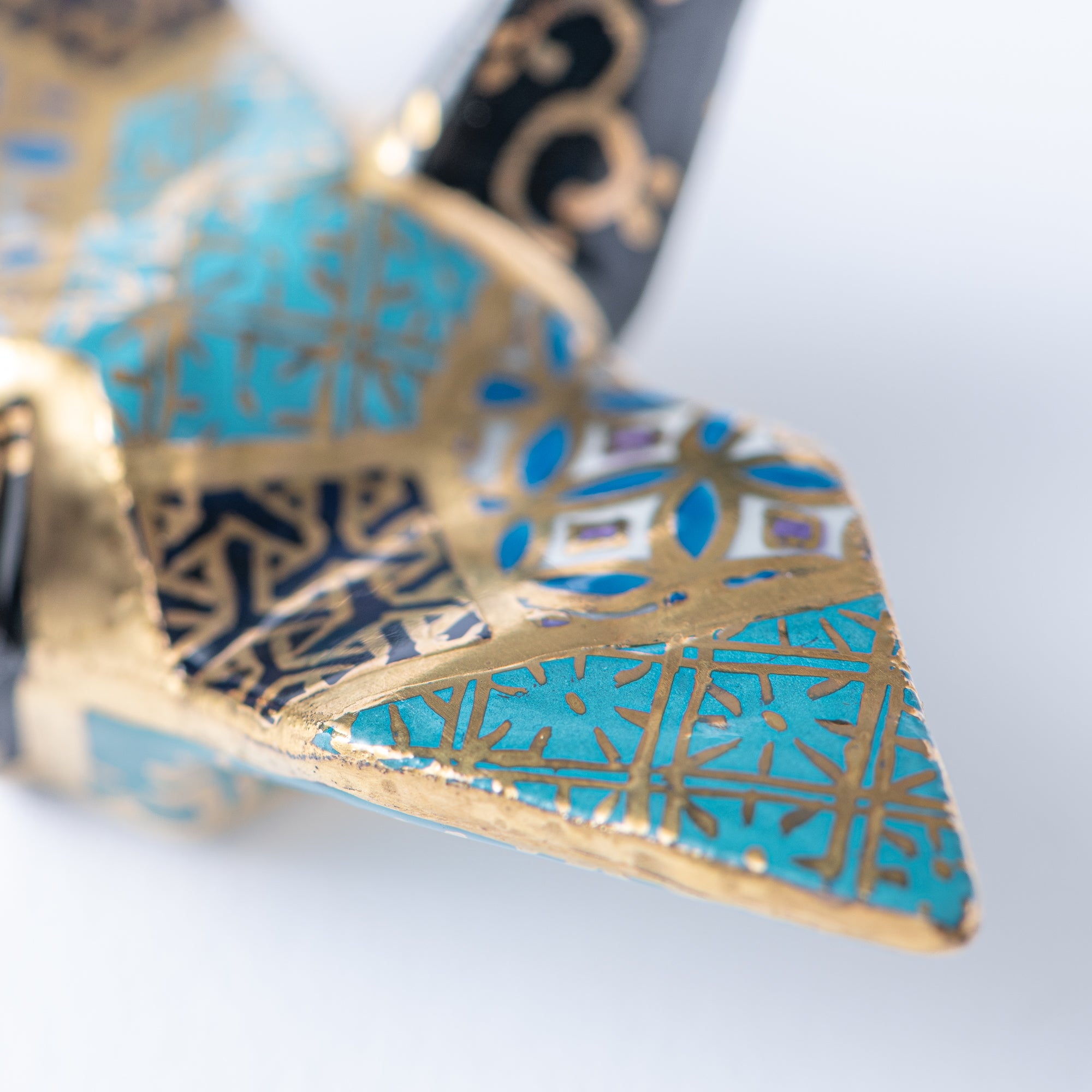 Teal Geometric Patterns Crane Ornament