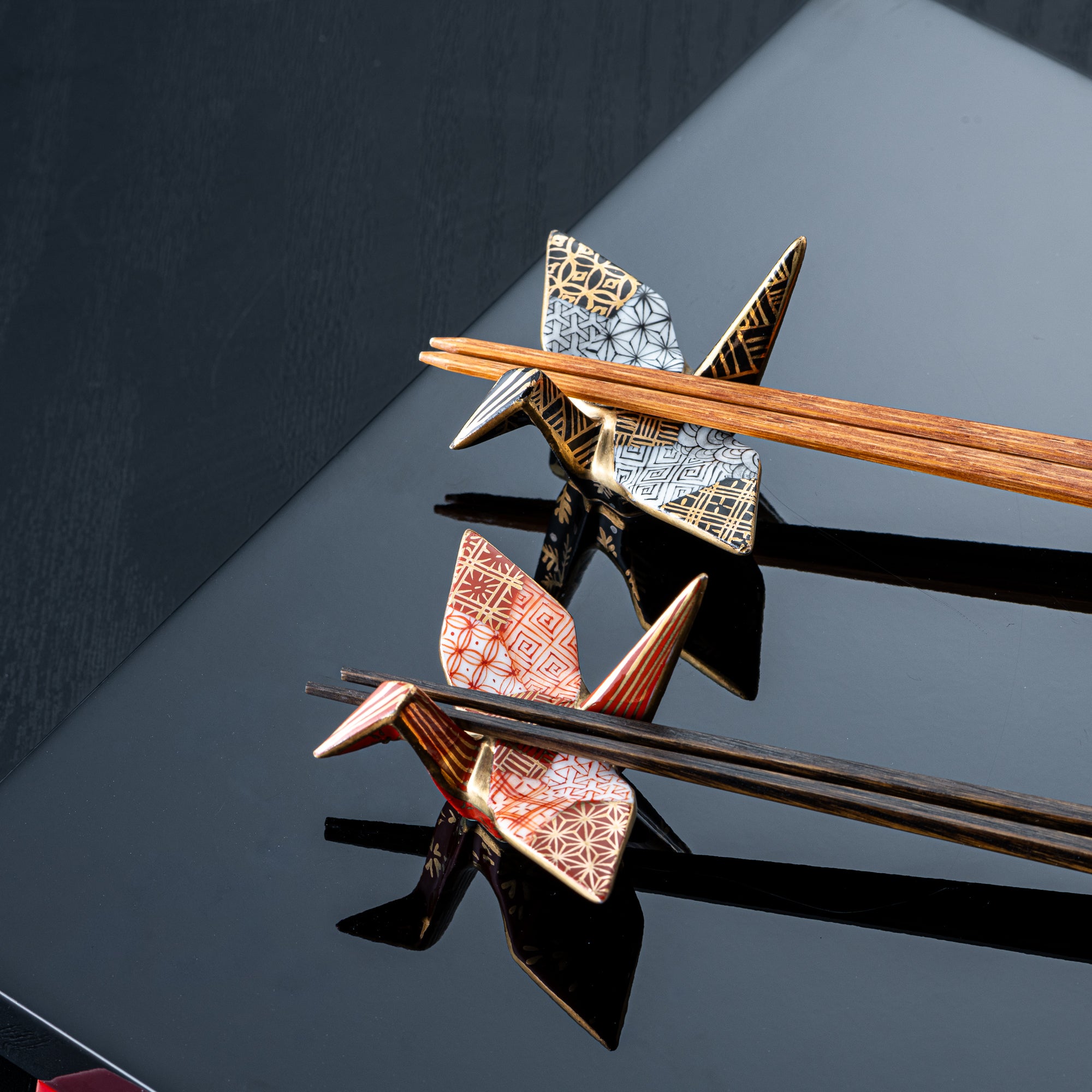 Black Geometric Patterns Crane Ornament