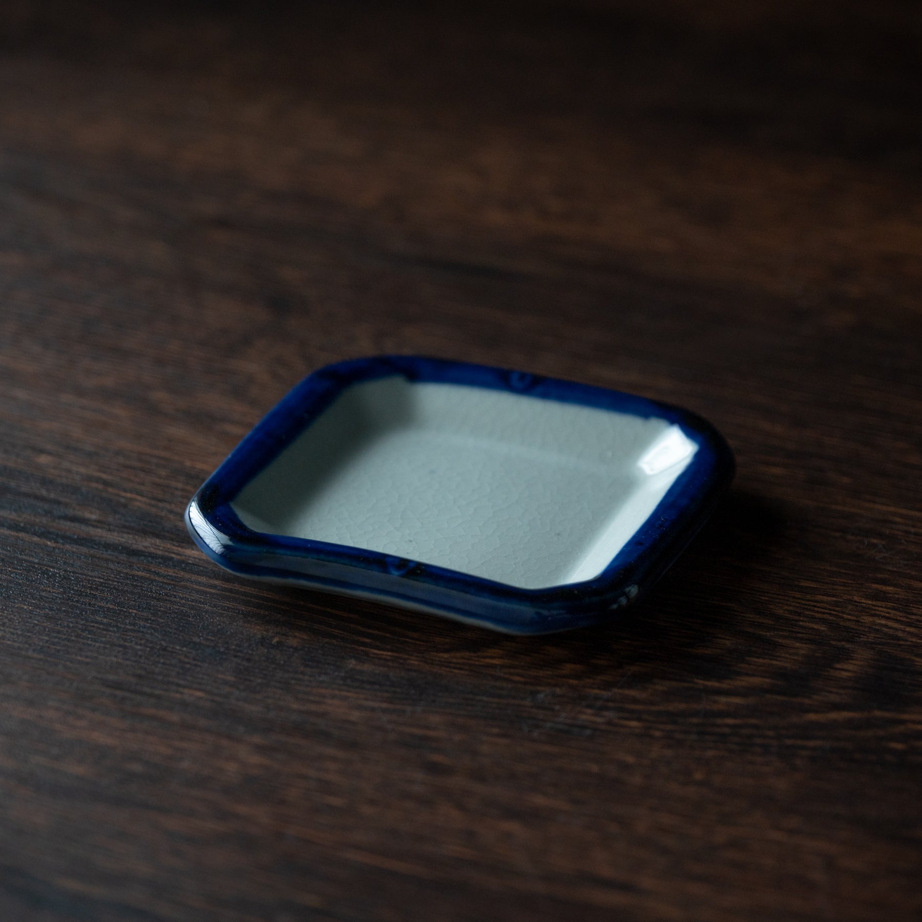 Blue Brush Rim Square Sauce Plate