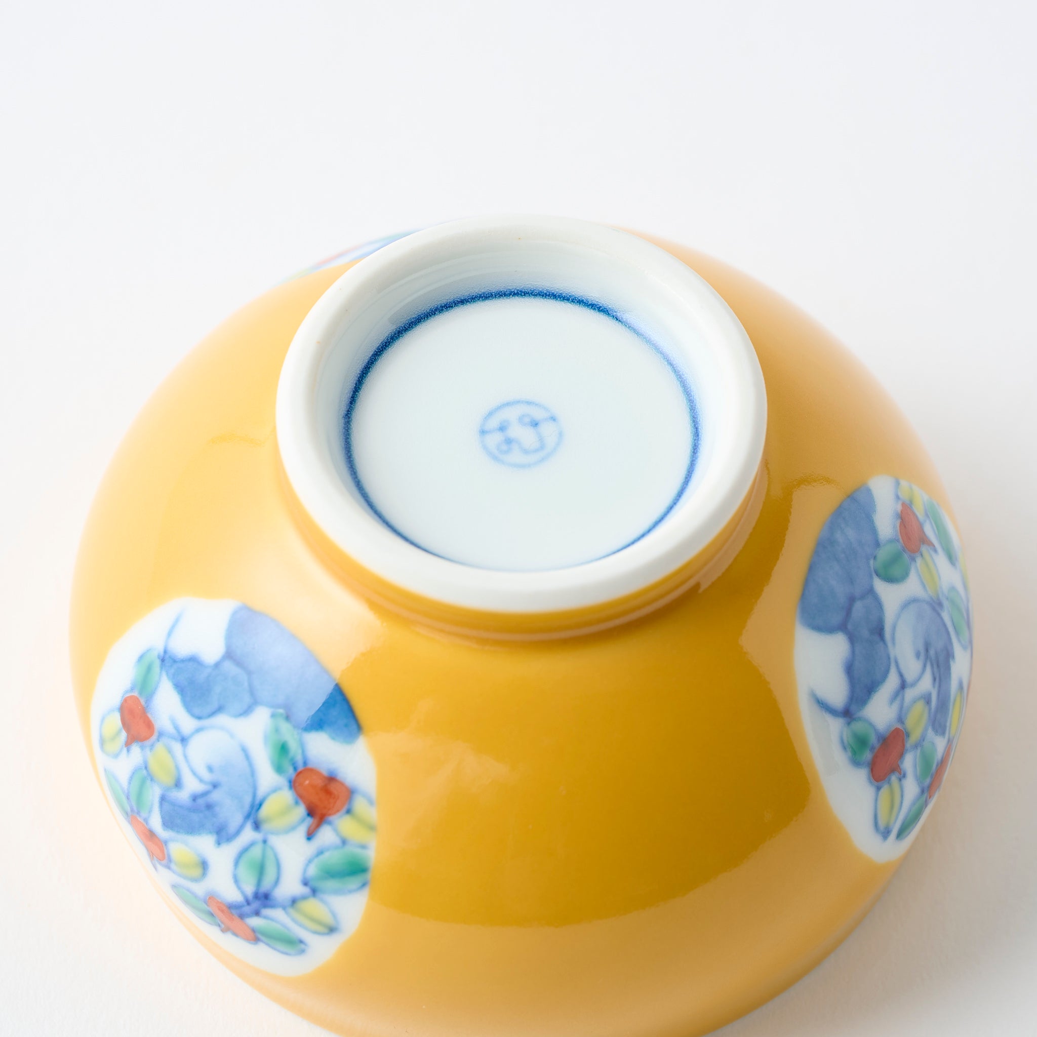 Yellow Glaze Bird and Flower Motif Chawanmushi Bowl