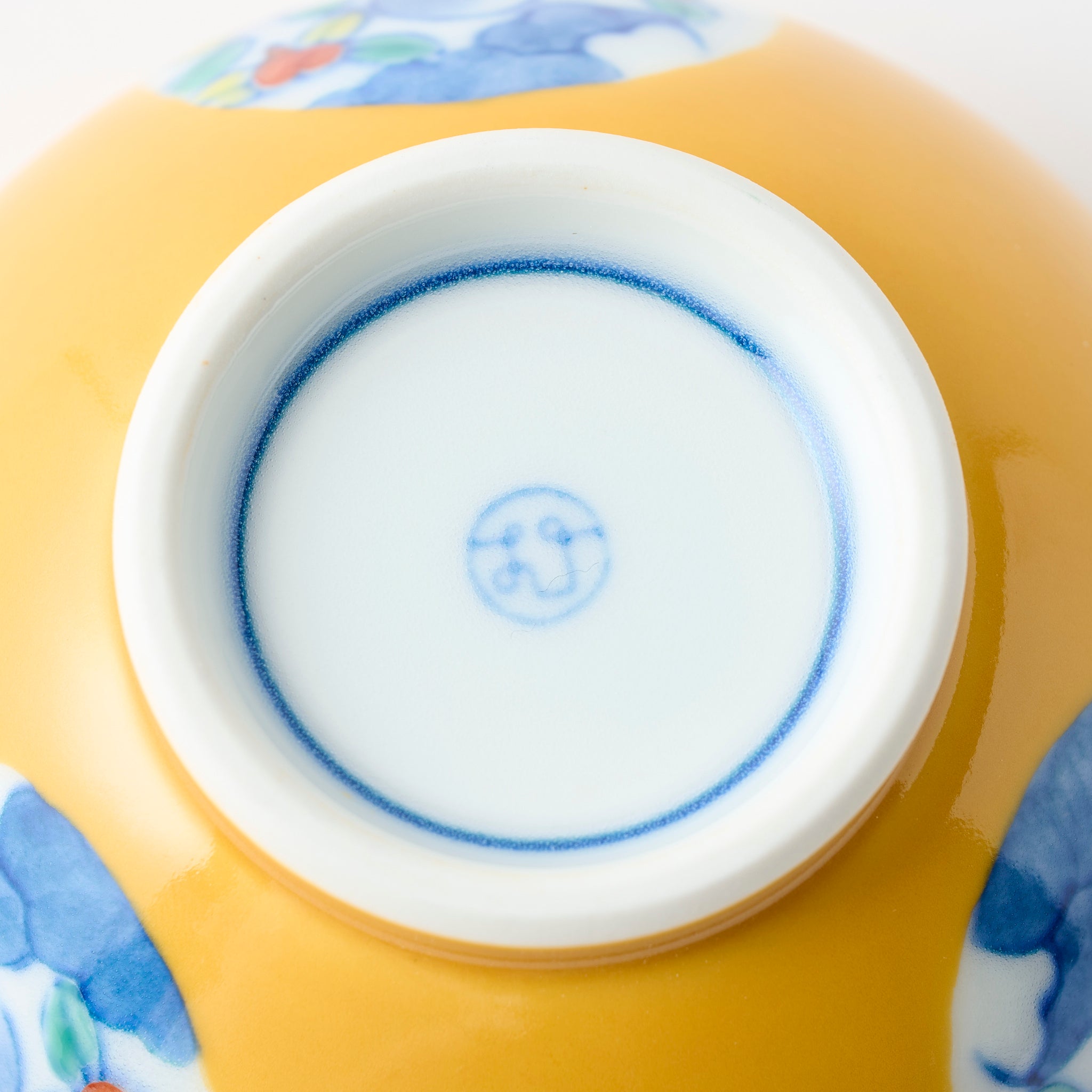 Yellow Glaze Bird and Flower Motif Chawanmushi Bowl