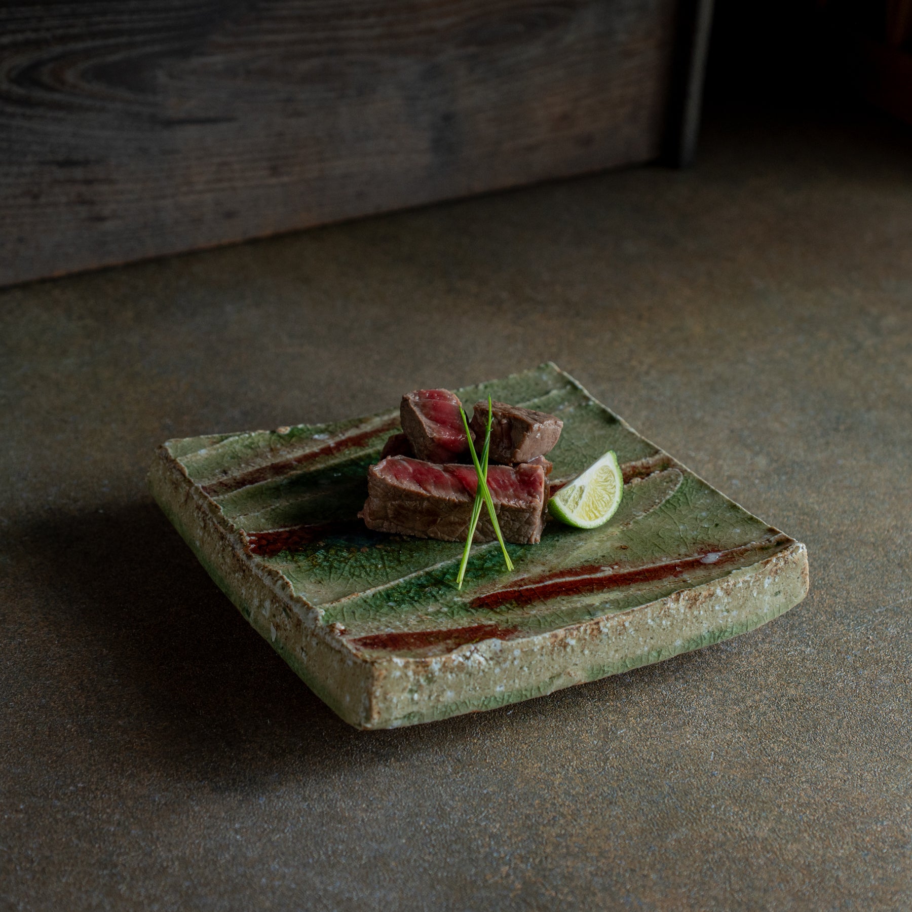Iga Green and Red Square Side Plate