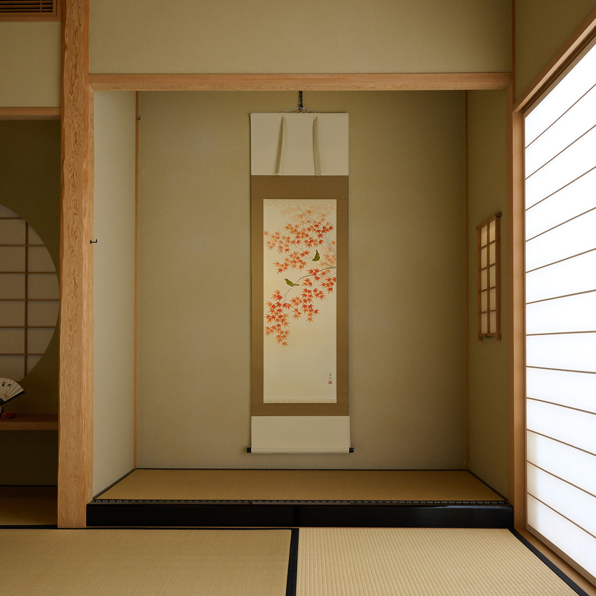 Autumn Leaves and Two Birds Kakejiku Hanging Scroll