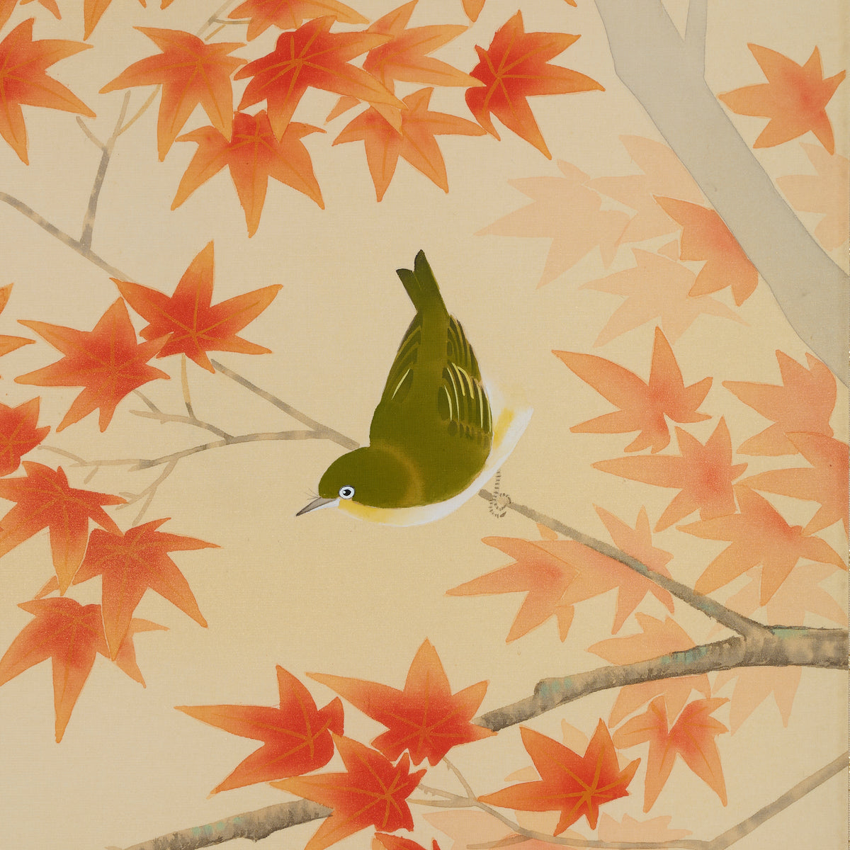 Autumn Leaves and Two Birds Kakejiku Hanging Scroll