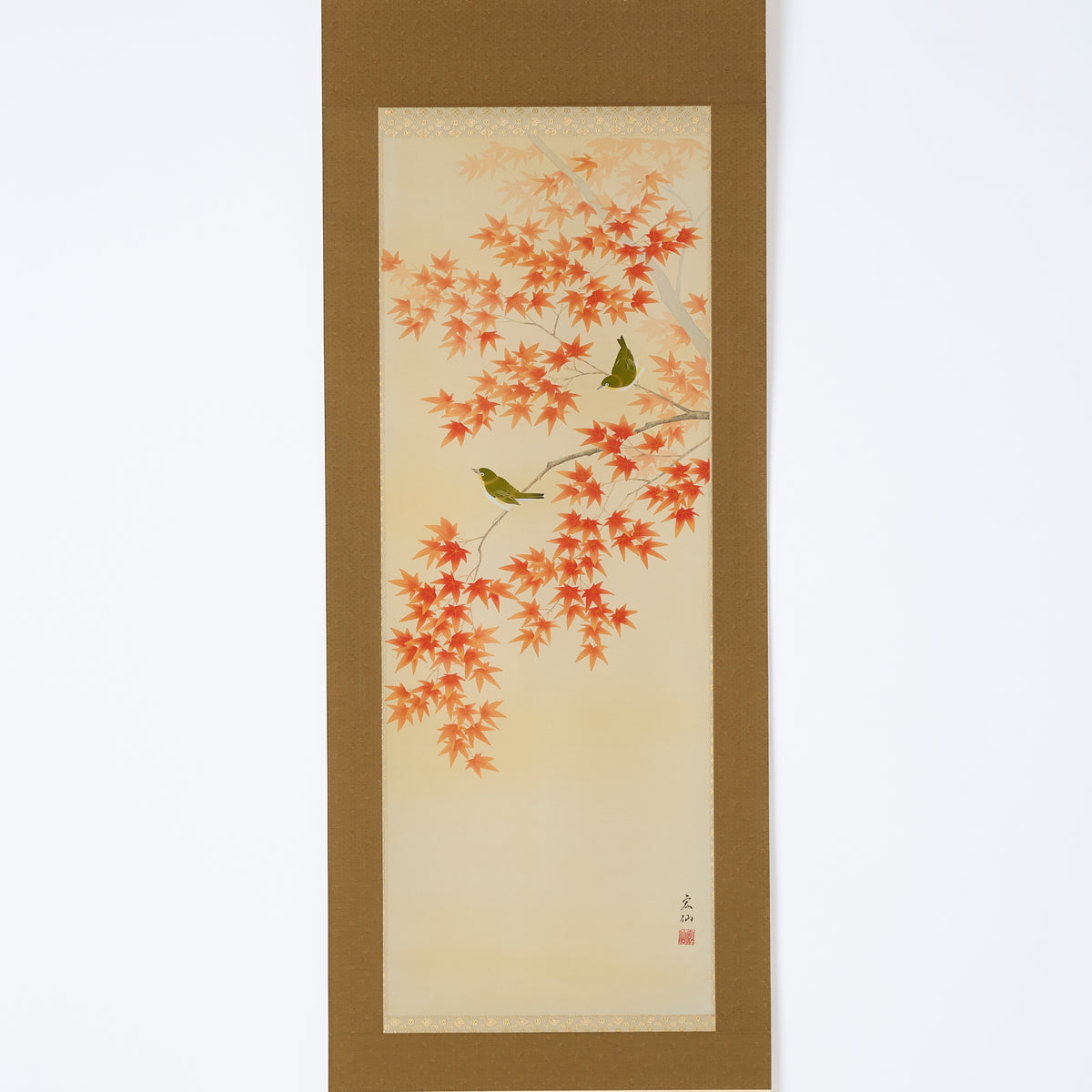 Autumn Leaves and Two Birds Kakejiku Hanging Scroll