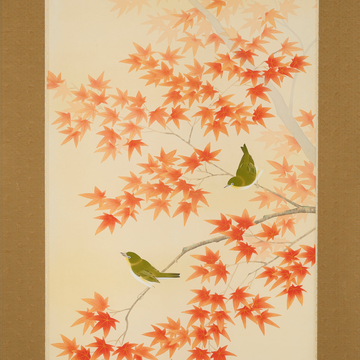 Autumn Leaves and Two Birds Kakejiku Hanging Scroll