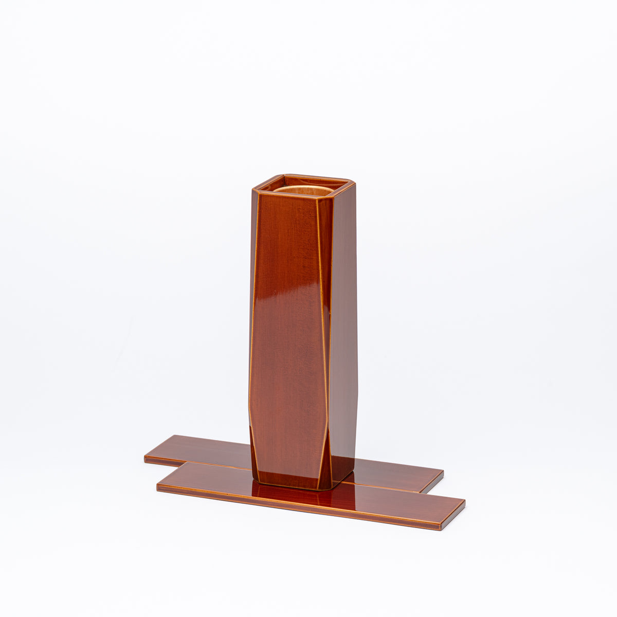 Golden Amber Corner-Cut Flower Vase