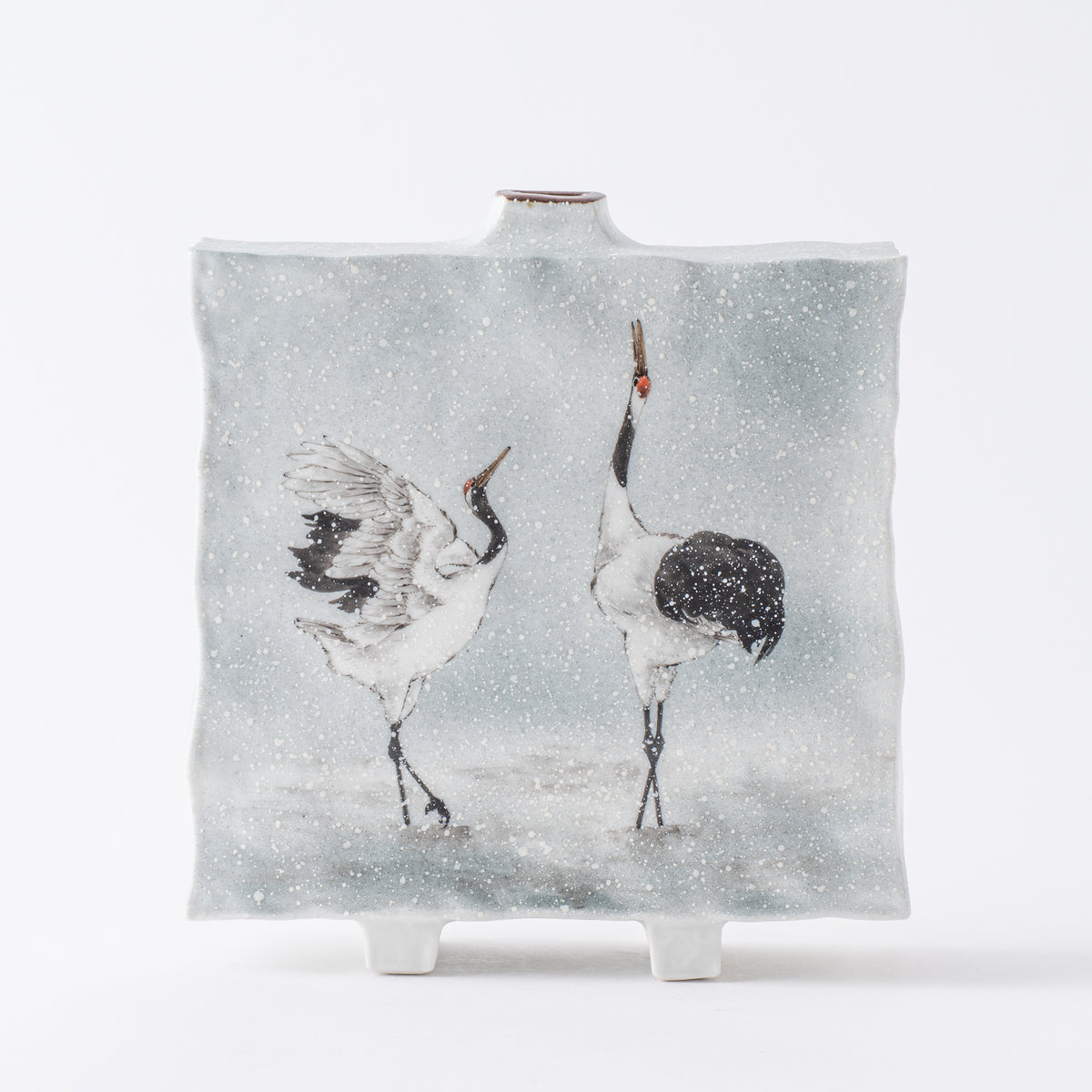 Vase japonais Grues dansant dans la neige
