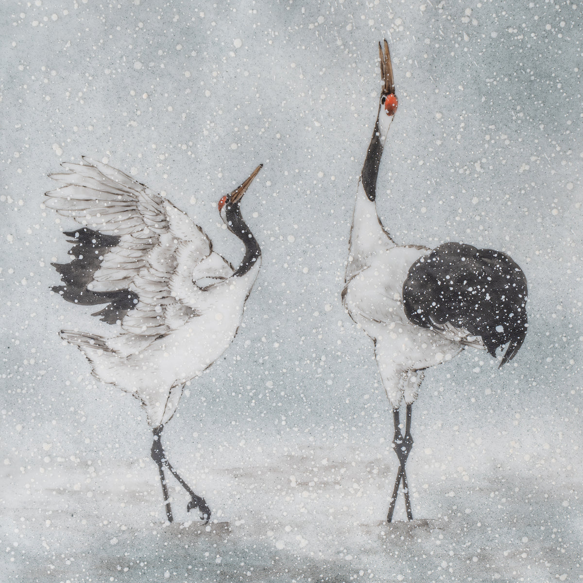 Vase japonais Grues dansant dans la neige