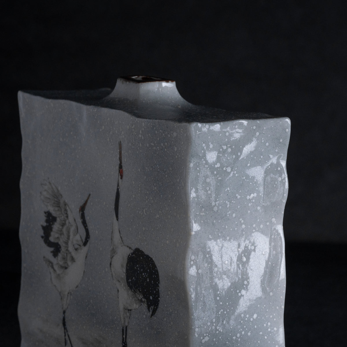 Vase japonais Grues dansant dans la neige