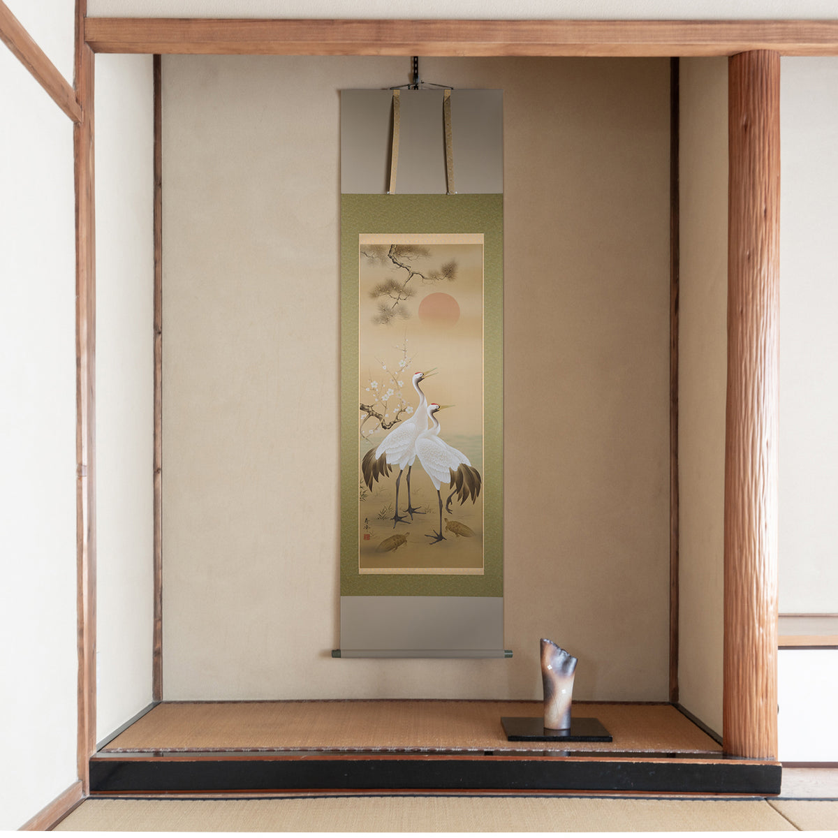 Cranes and Turtles Kakejiku Hanging Scroll