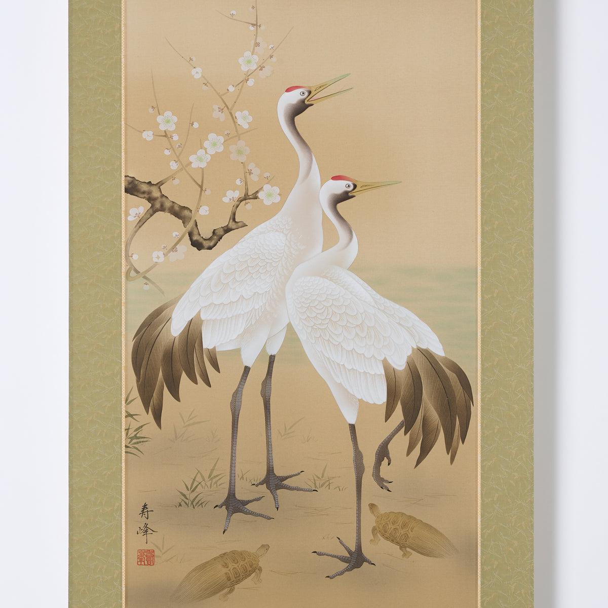 Cranes and Turtles Kakejiku Hanging Scroll