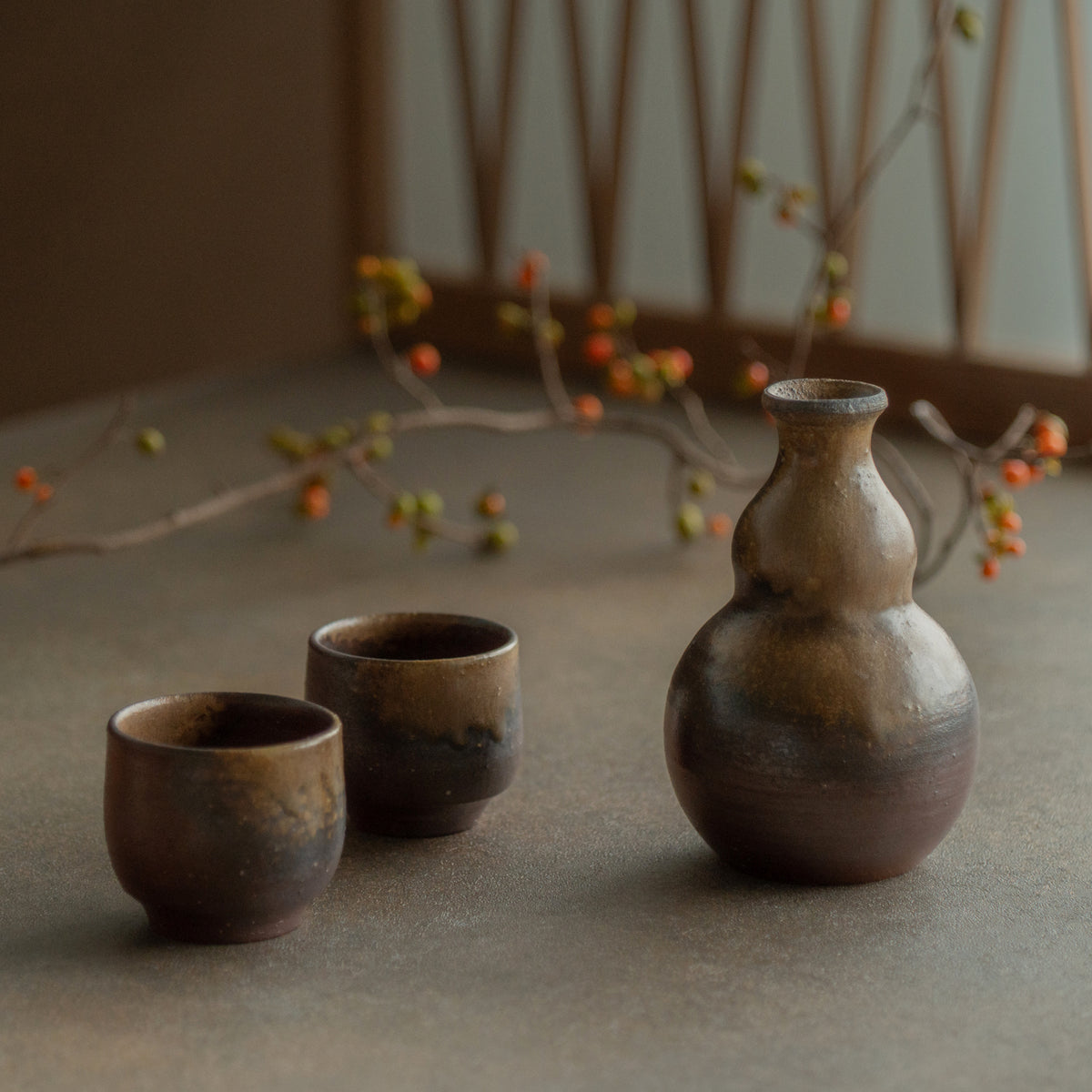 Juego de sake en forma de calabaza Goma