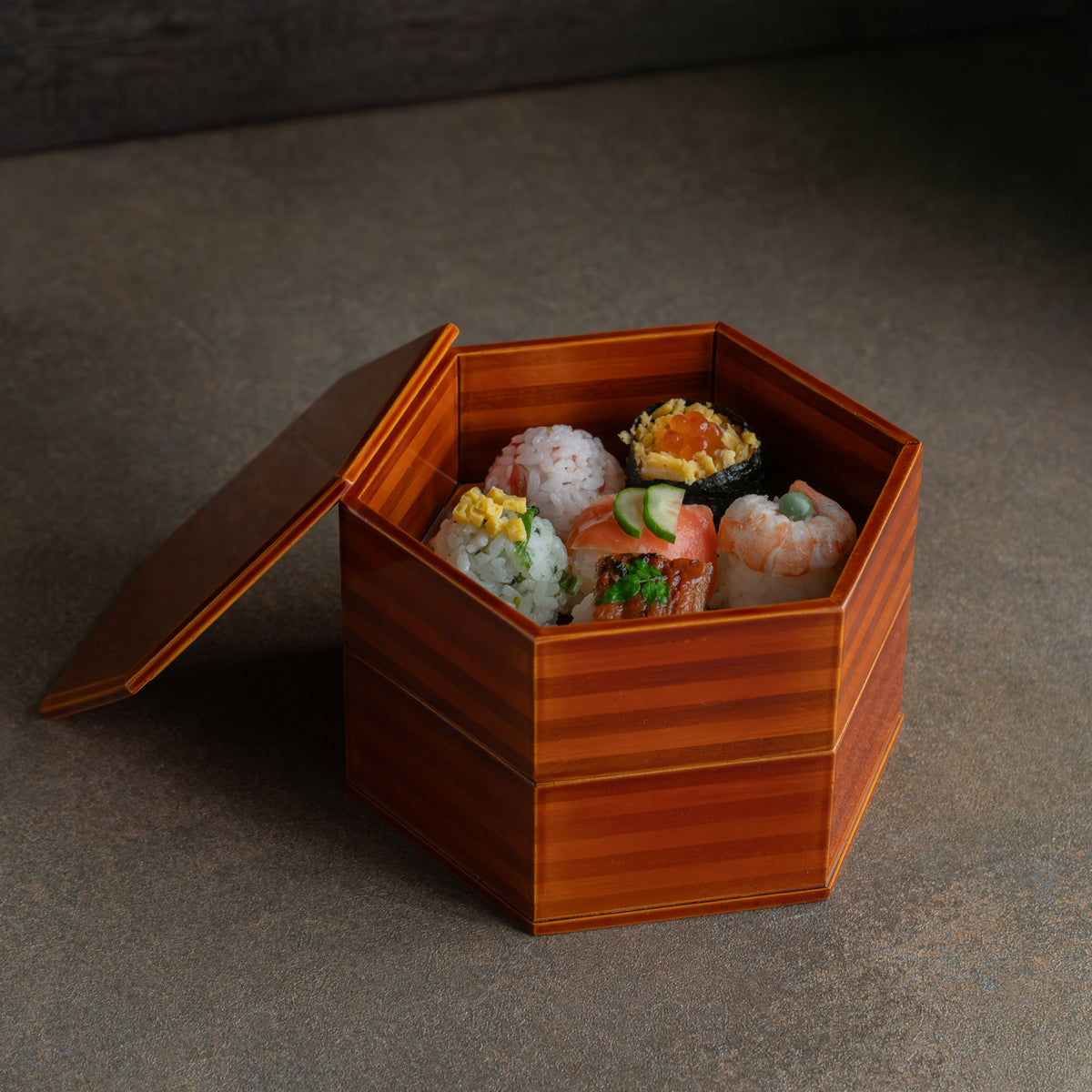Golden Amber Hexagonal Jubako Bento Box