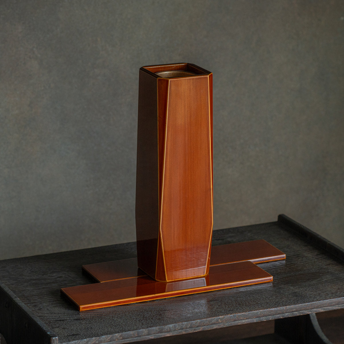 Golden Amber Corner-Cut Flower Vase
