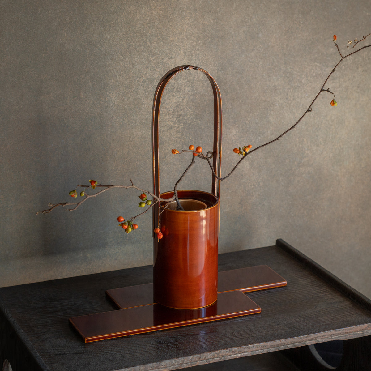 Golden Amber Flower Vase with Handle