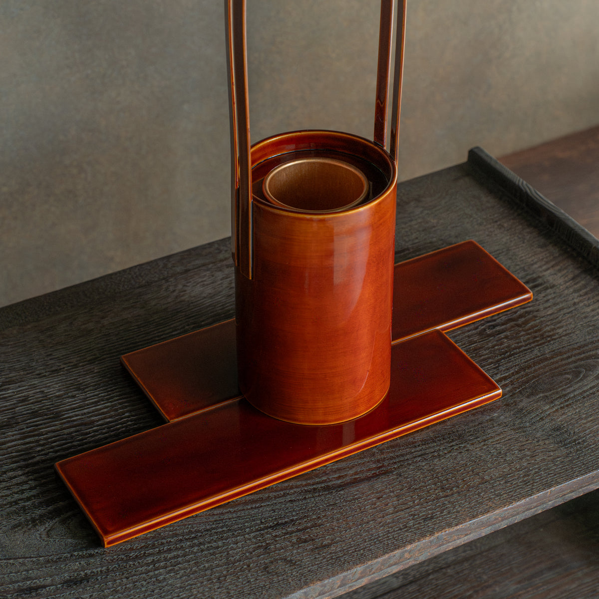 Golden Amber Flower Vase with Handle
