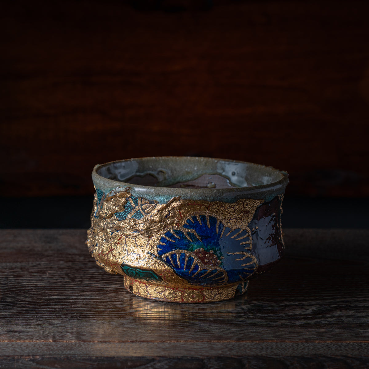 Gold Plum and Seigaiha Flared Plant Pot