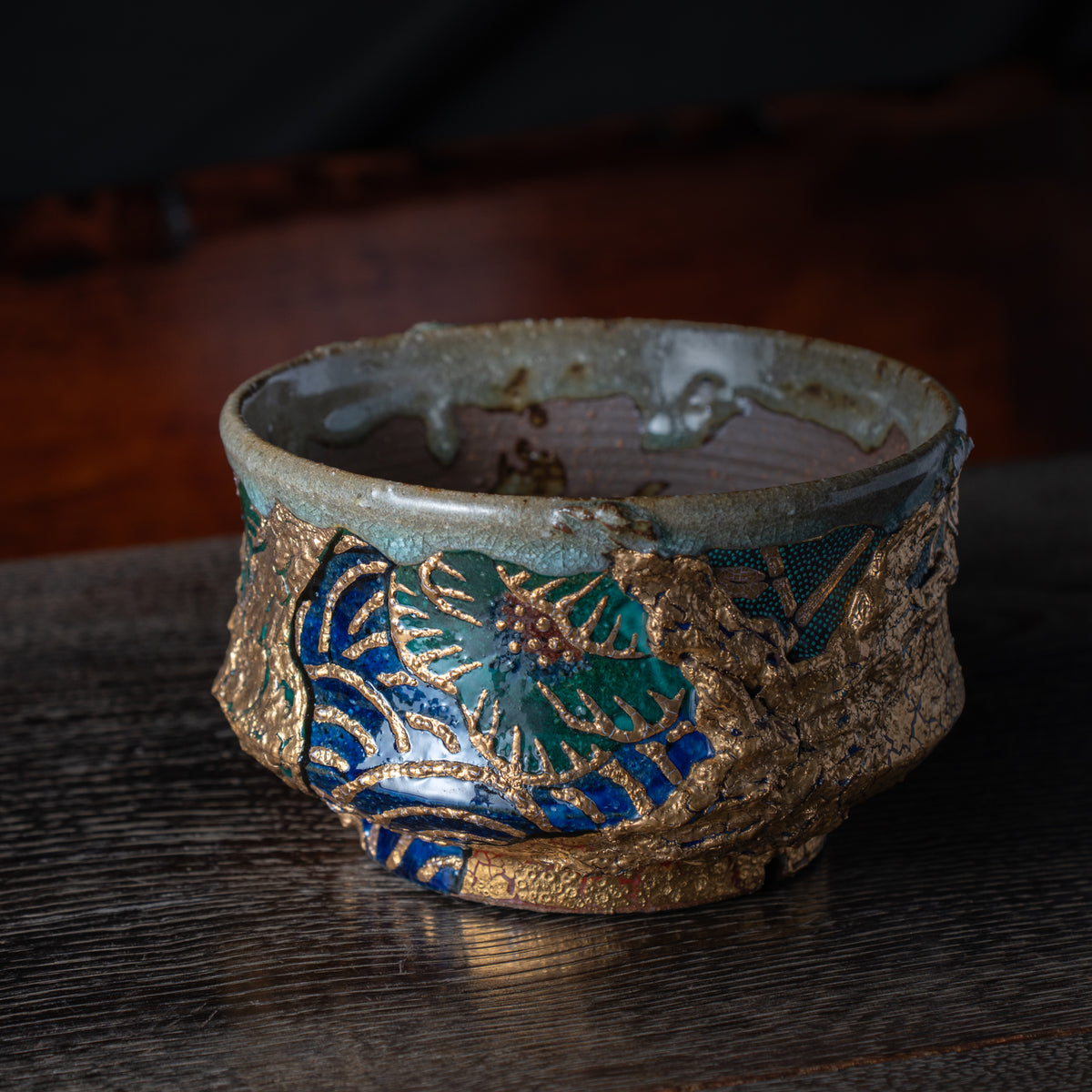 Gold Plum and Seigaiha Flared Plant Pot