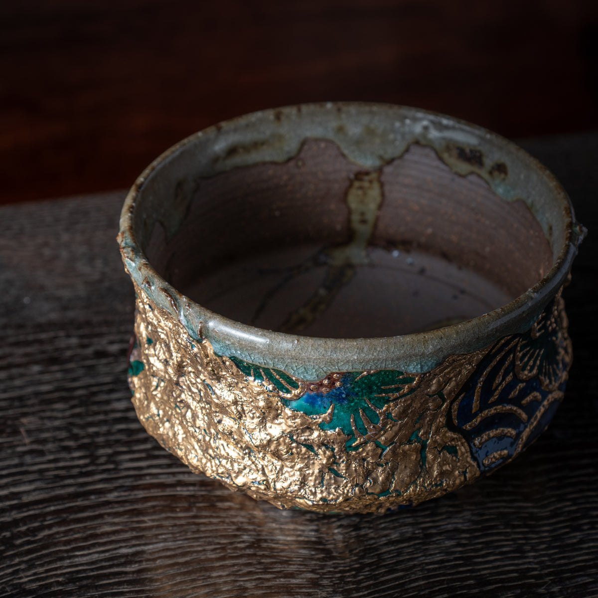 Gold Plum and Seigaiha Flared Plant Pot