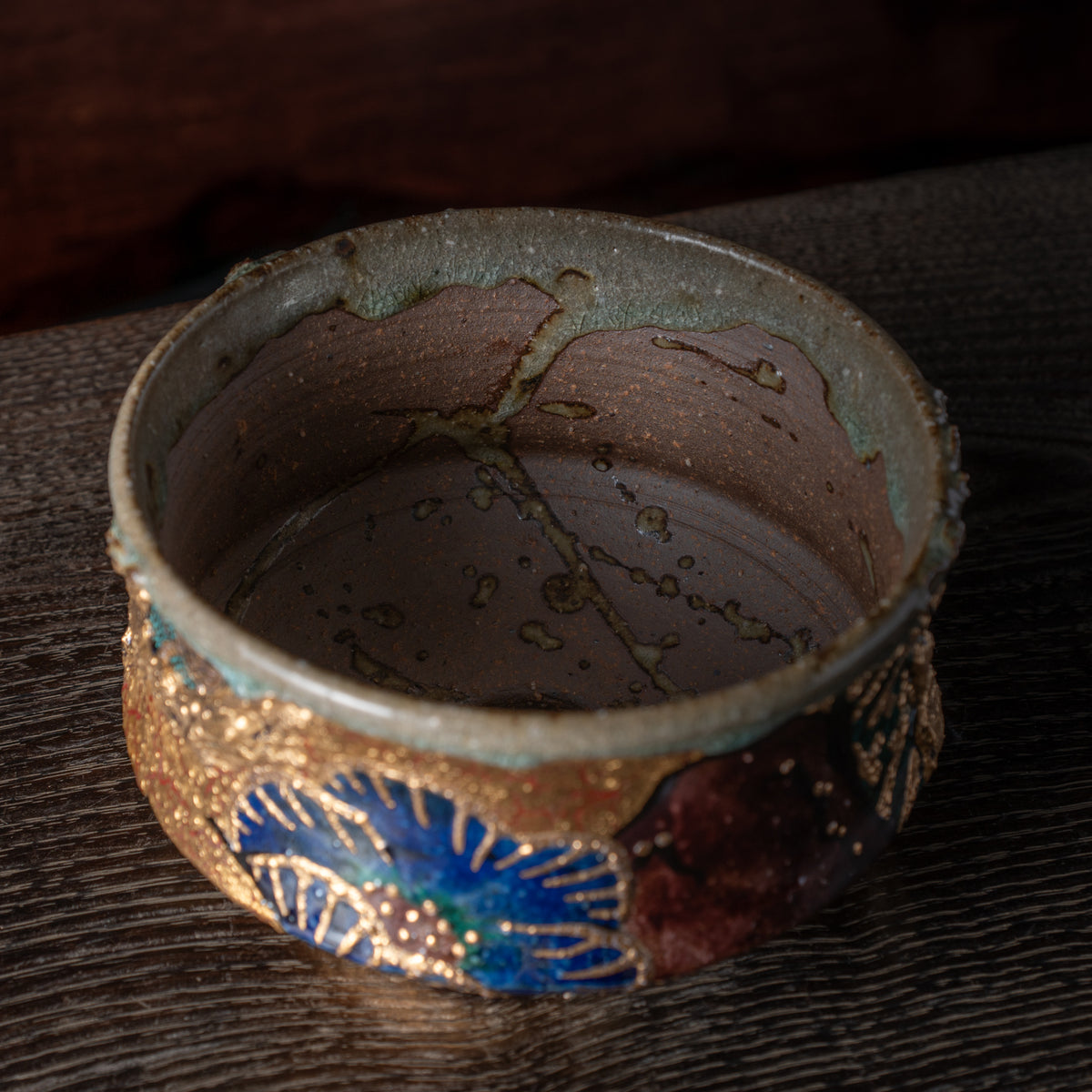 Gold Plum and Seigaiha Flared Plant Pot