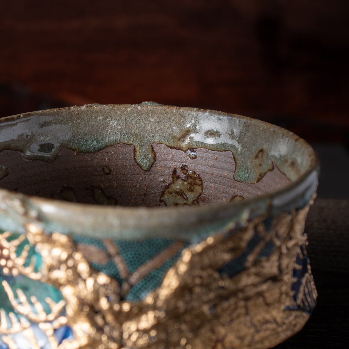 Gold Plum and Seigaiha Flared Plant Pot