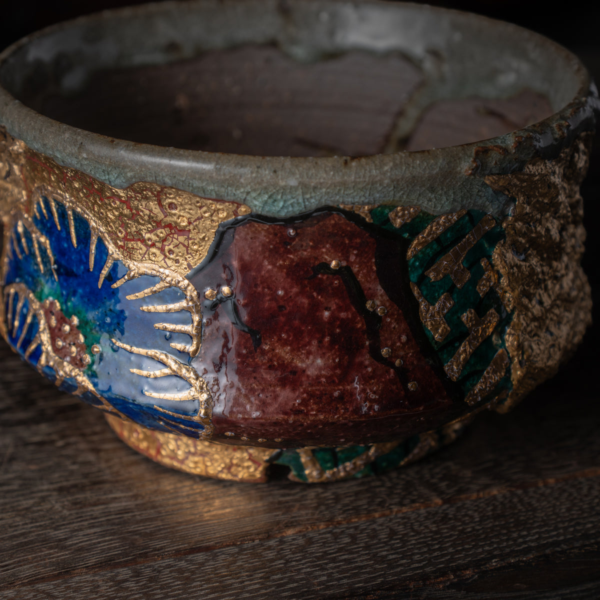 Gold Plum and Seigaiha Flared Plant Pot