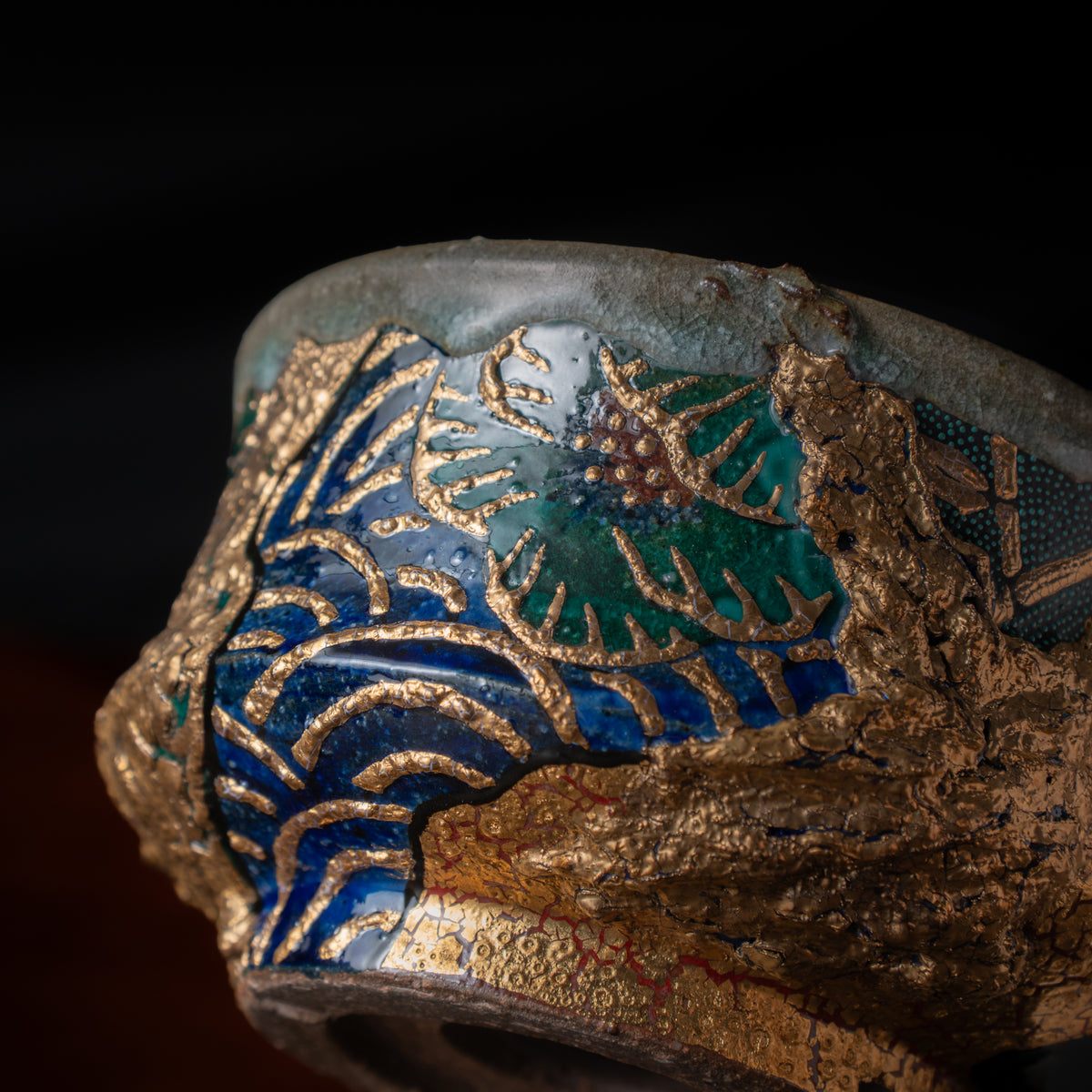 Gold Plum and Seigaiha Flared Plant Pot