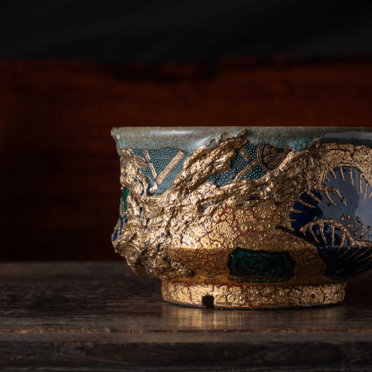 Gold Plum and Seigaiha Flared Plant Pot