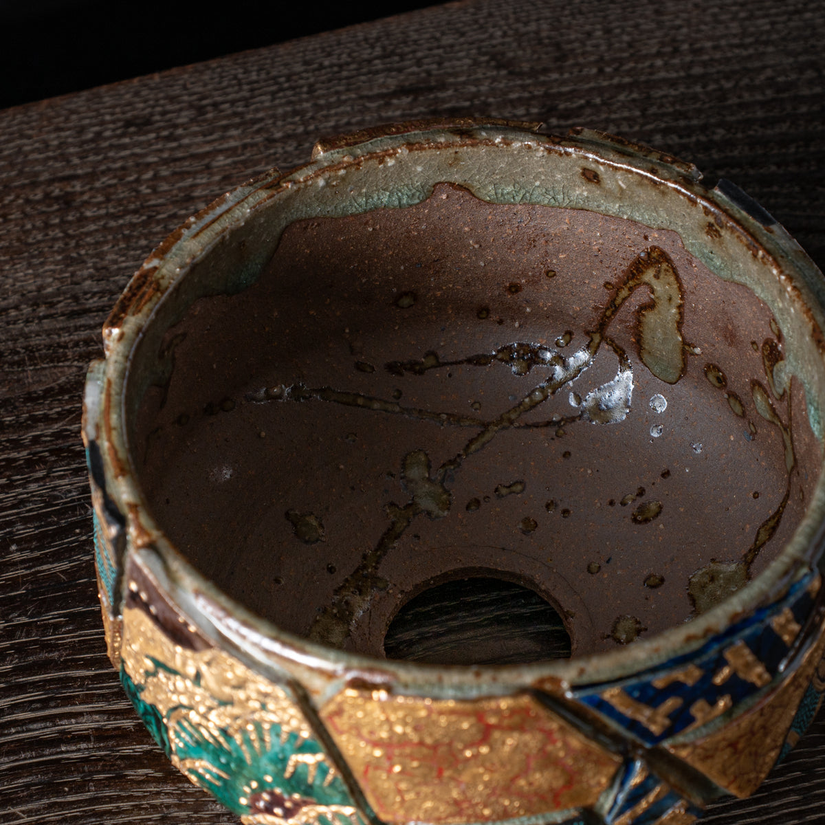 Gold Auspicious Motifs Paneled Plant Pot