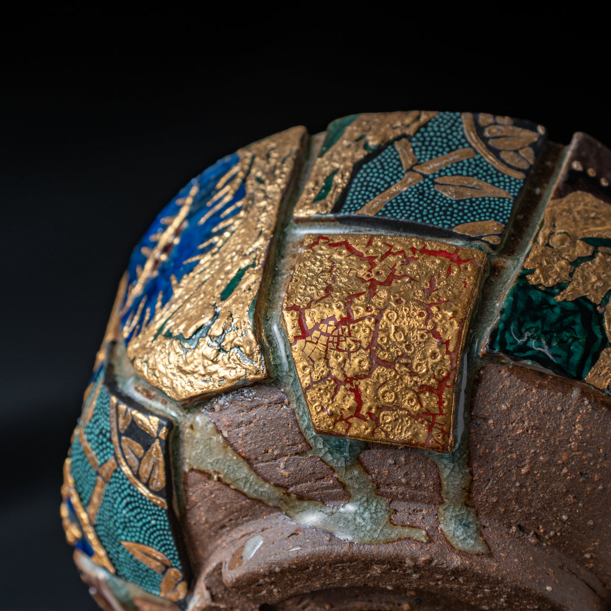 Gold Auspicious Motifs Paneled Plant Pot