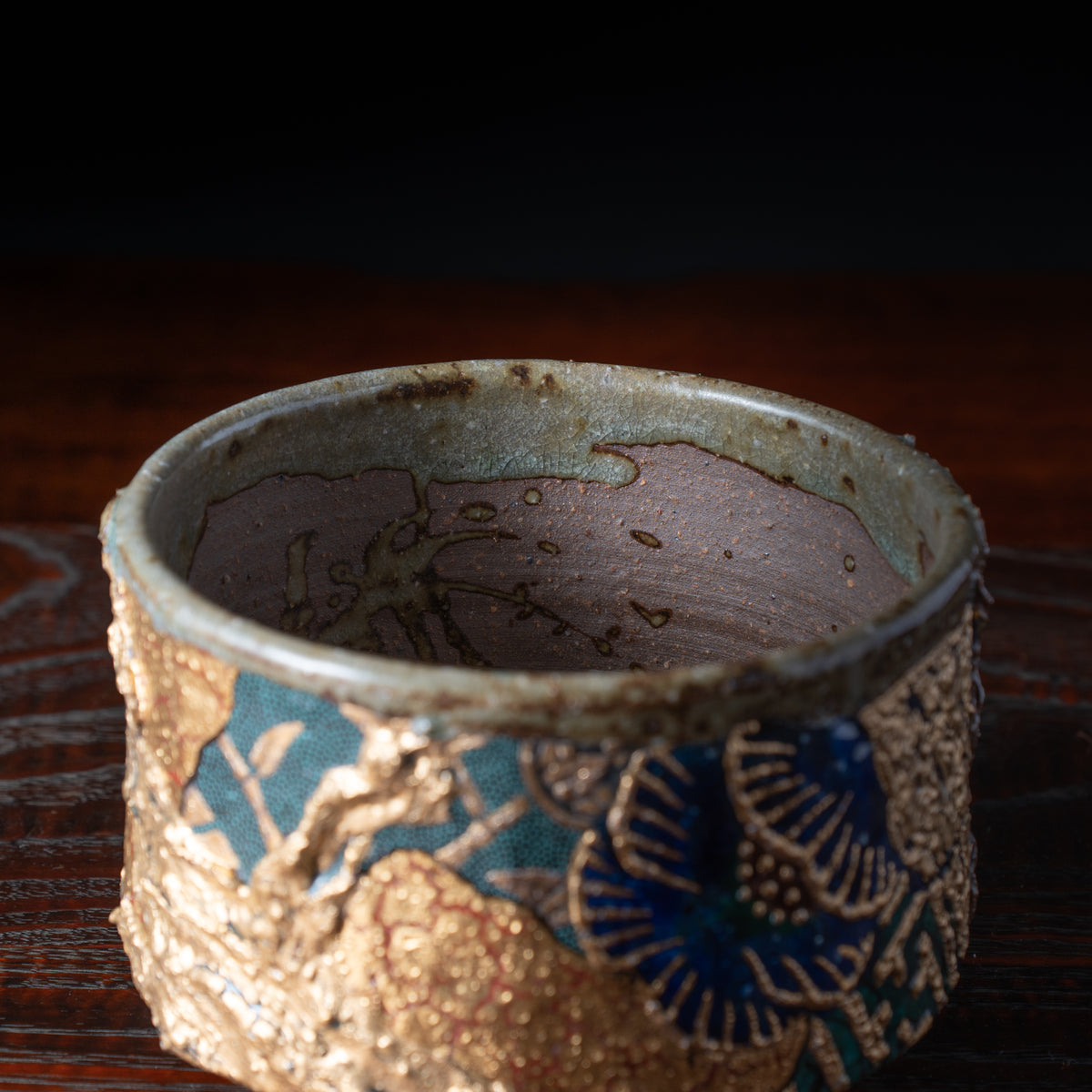 Gold Plum and Textured Glaze Plant Pot
